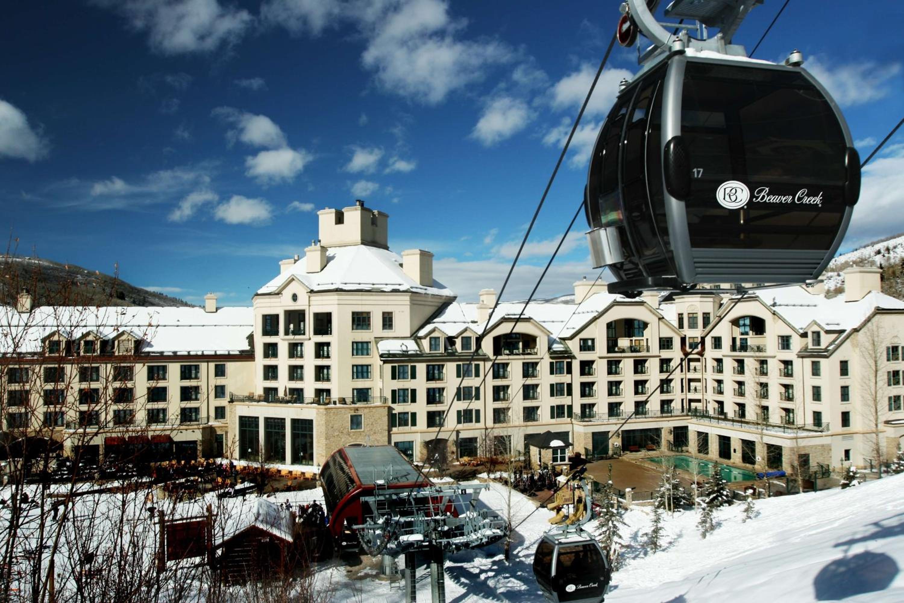 Exterior of Park Hyatt at Beaver Creek Resort with views of the Haymeadow Express Gondola