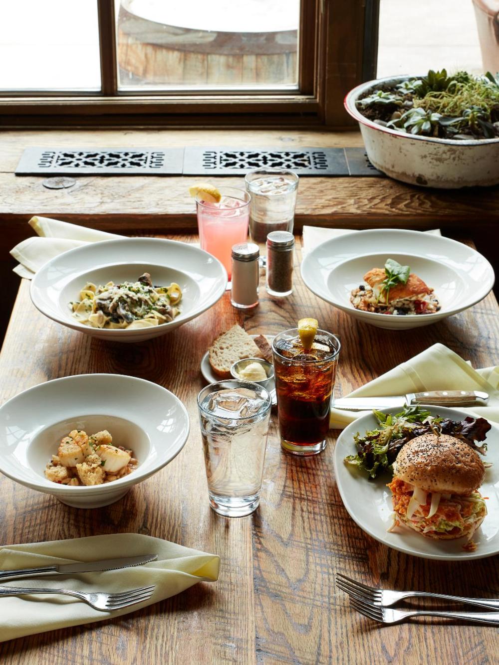 Table of food at The Foundry, a casual eats option of Sundance Mountain Resort