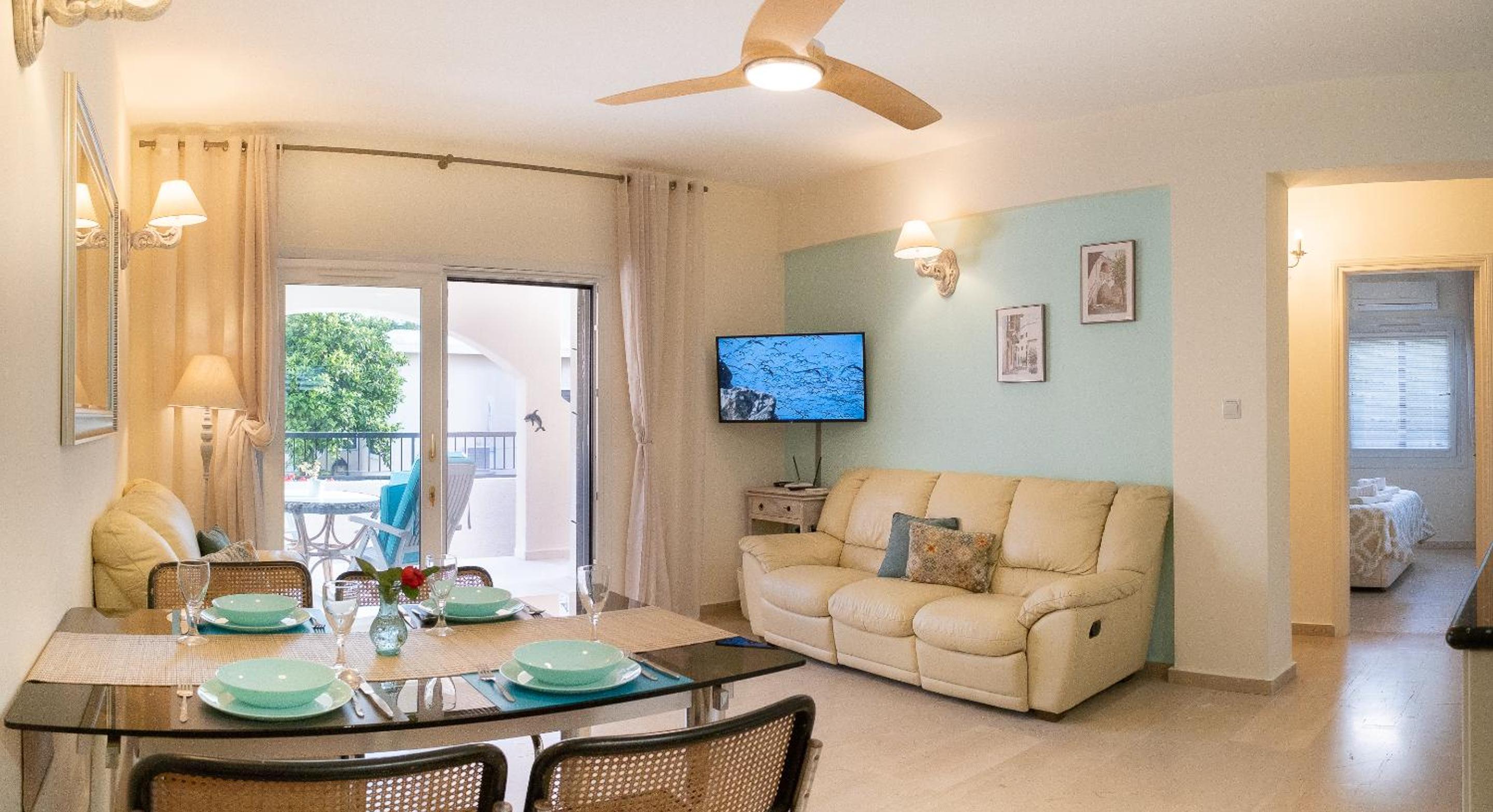 Dalia 2 Bedroom Apartment with Pool & Garden, Parking, Walk to Beach, Gated Complex