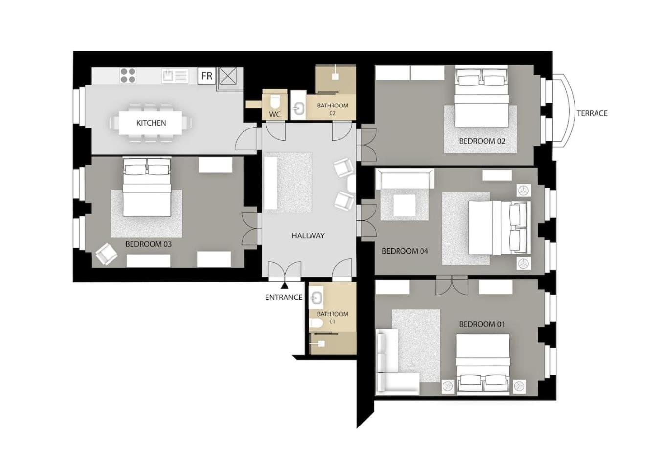 Kafka Apartment 4BR+2bath Old Town