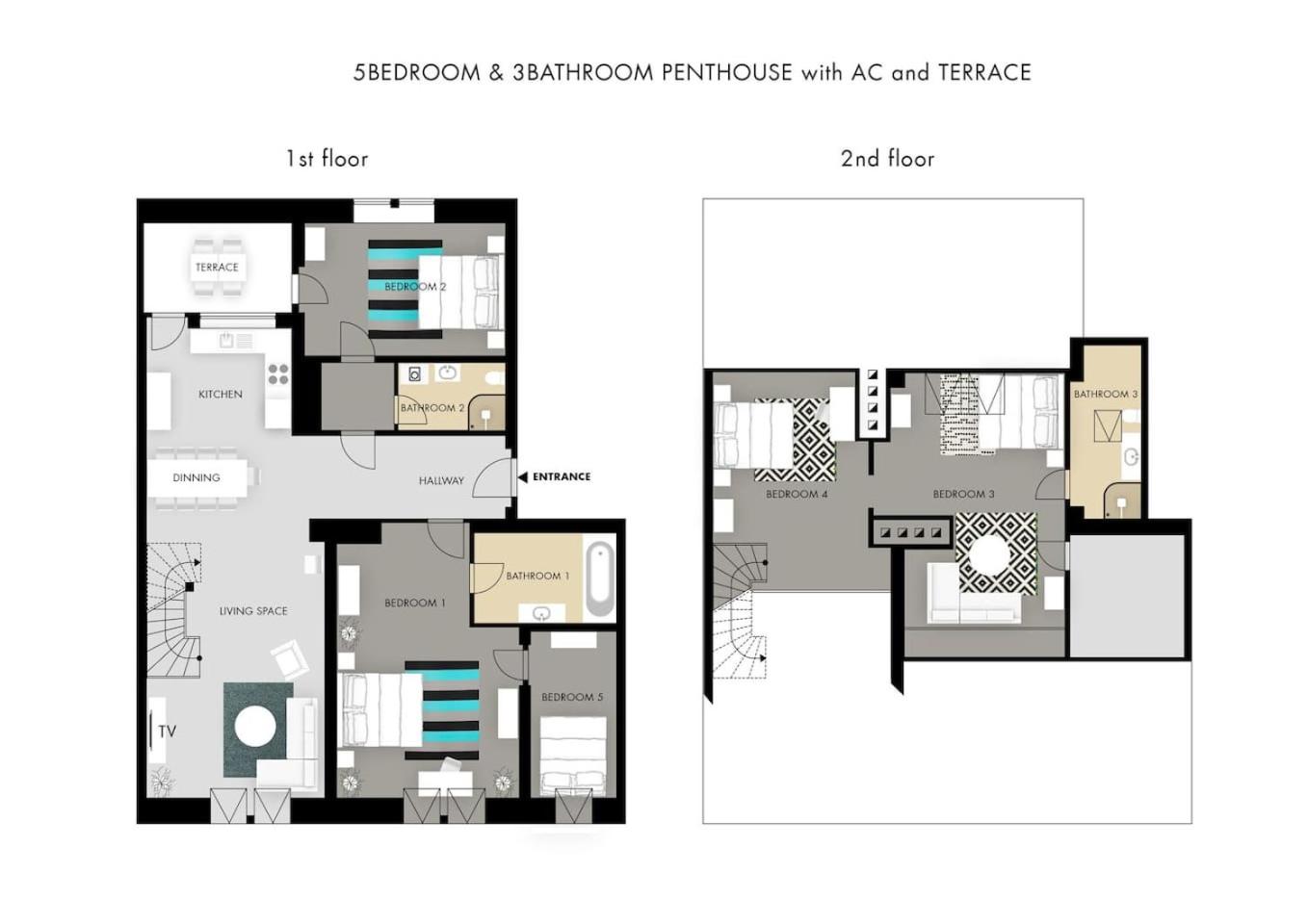 HOME ALONE 5BR+3BATH Penthouse in center of Prague