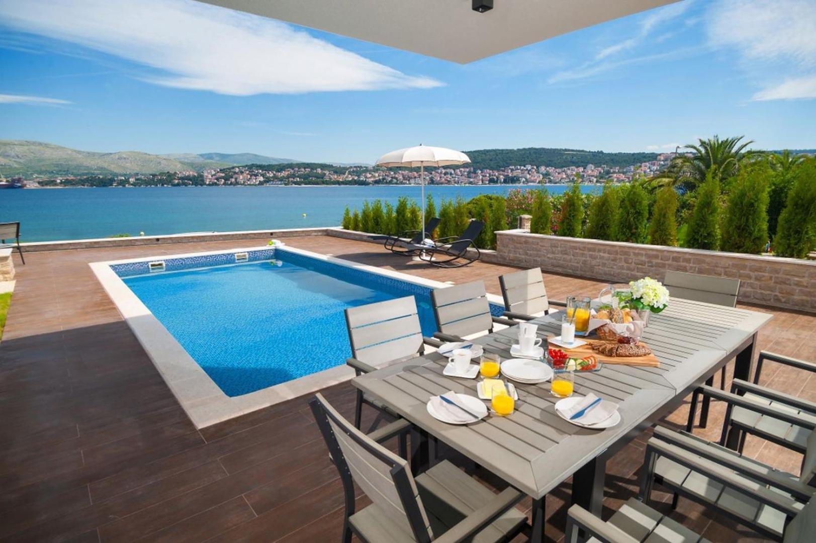 Luxury beachfront Villa Trogir 1 on Čiovo with 2 pools view 2