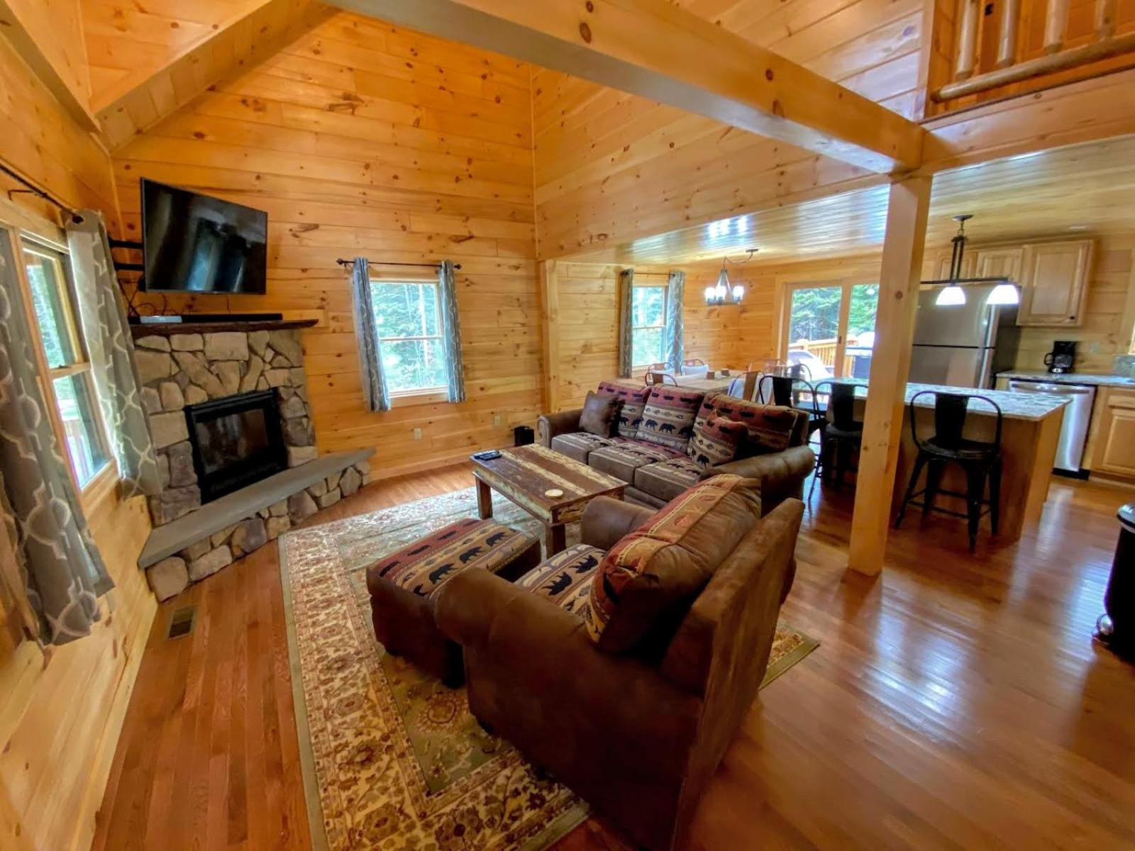 Brand New Log Home Well appointed great location with AC wifi cable fireplace firepit view 2