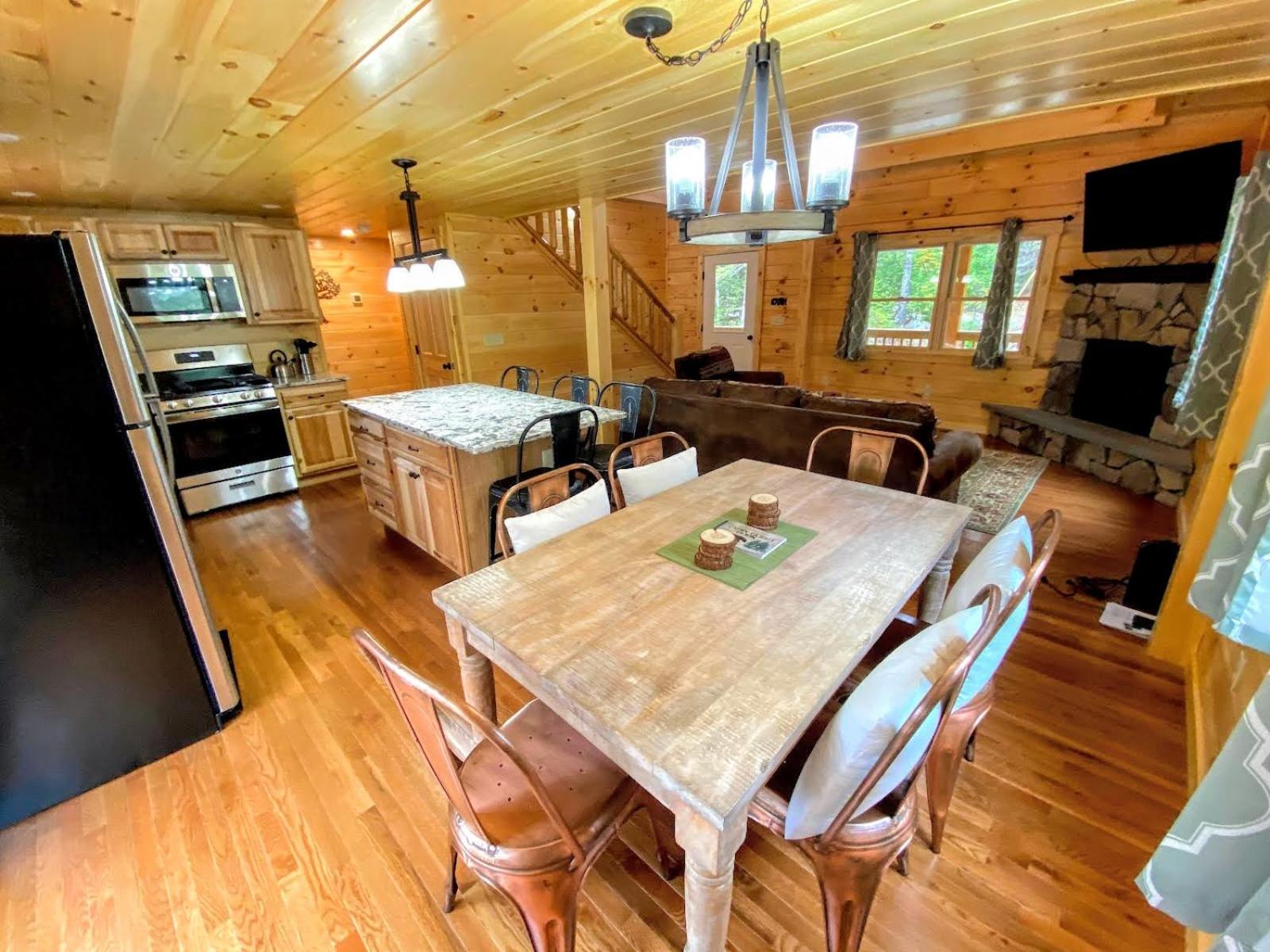 Brand New Log Home Well appointed great location with AC wifi cable fireplace firepit view 5