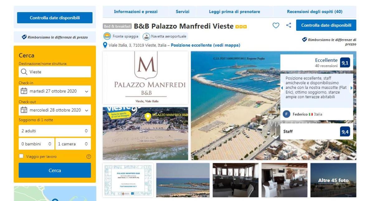 B&B Palazzo Manfredi Vieste, Fronte mare con Parcheggio