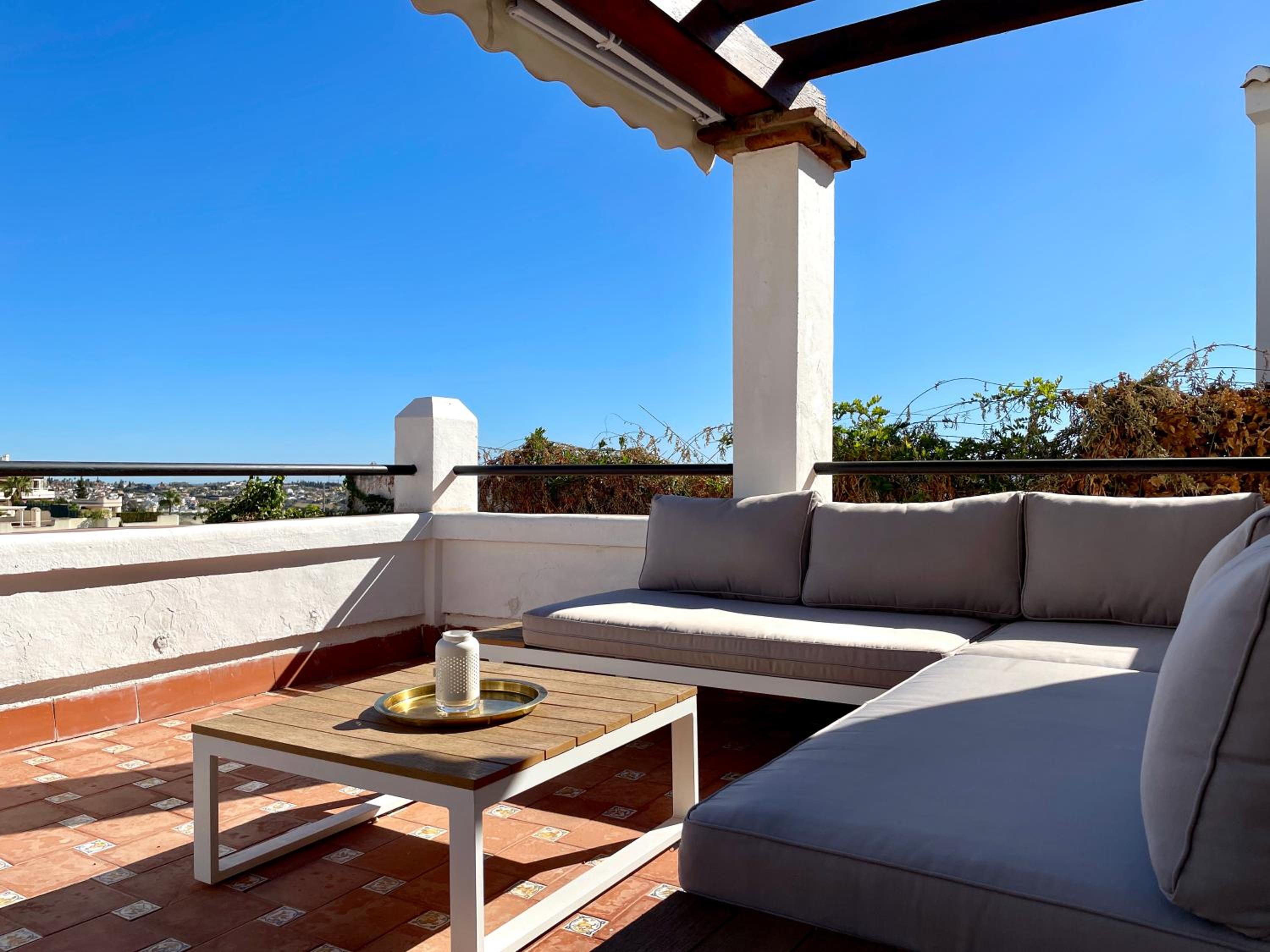 Semidetached Duplex home at Puebla Aida, Mijas Golf with pool, golf and sea views