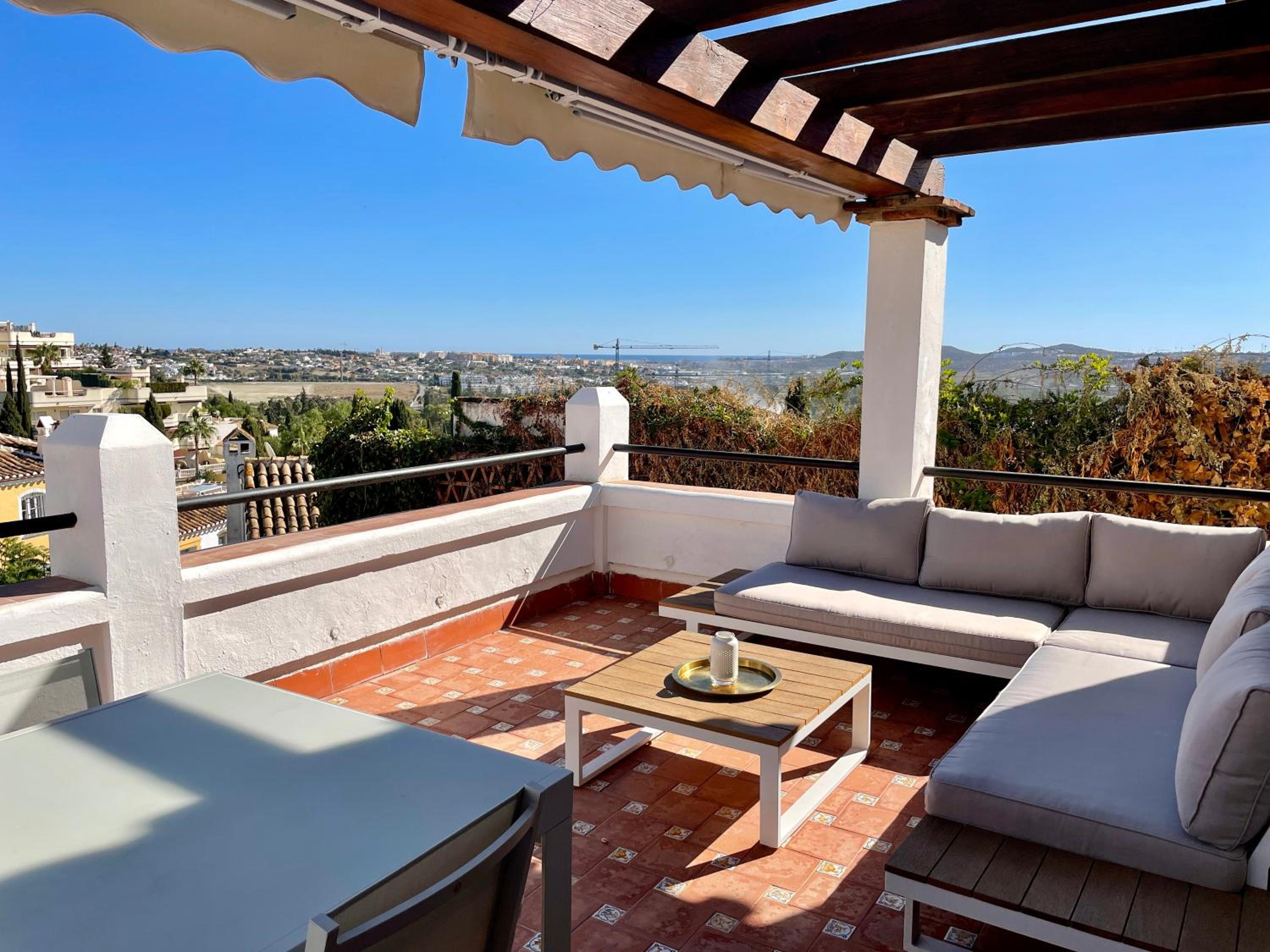 Semidetached Duplex home at Puebla Aida, Mijas Golf with pool, golf and sea views