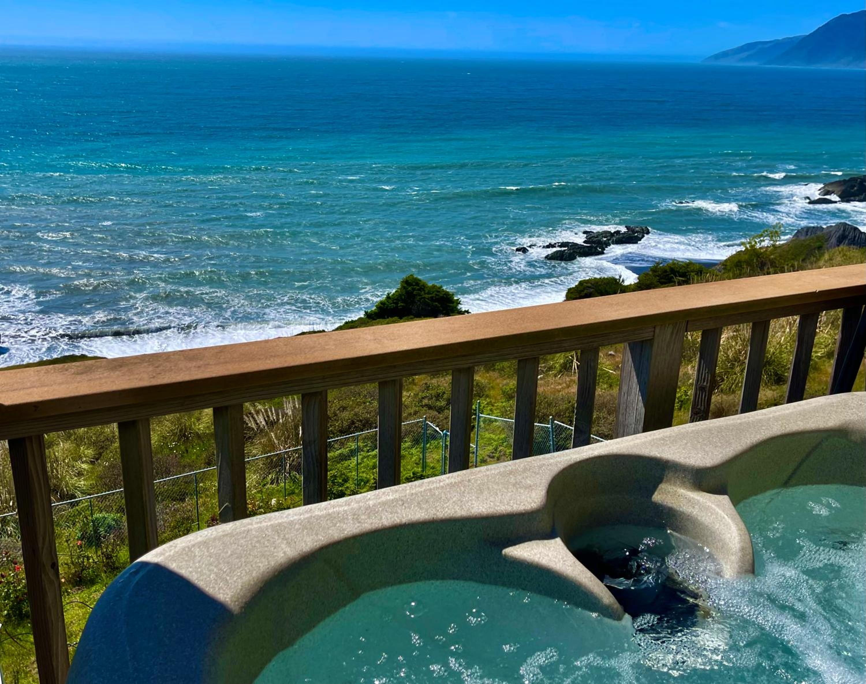 Incredible Ocean View, Oceanfront! by OceanviewHotTubs Shelter Cove, CA Tesla EV station