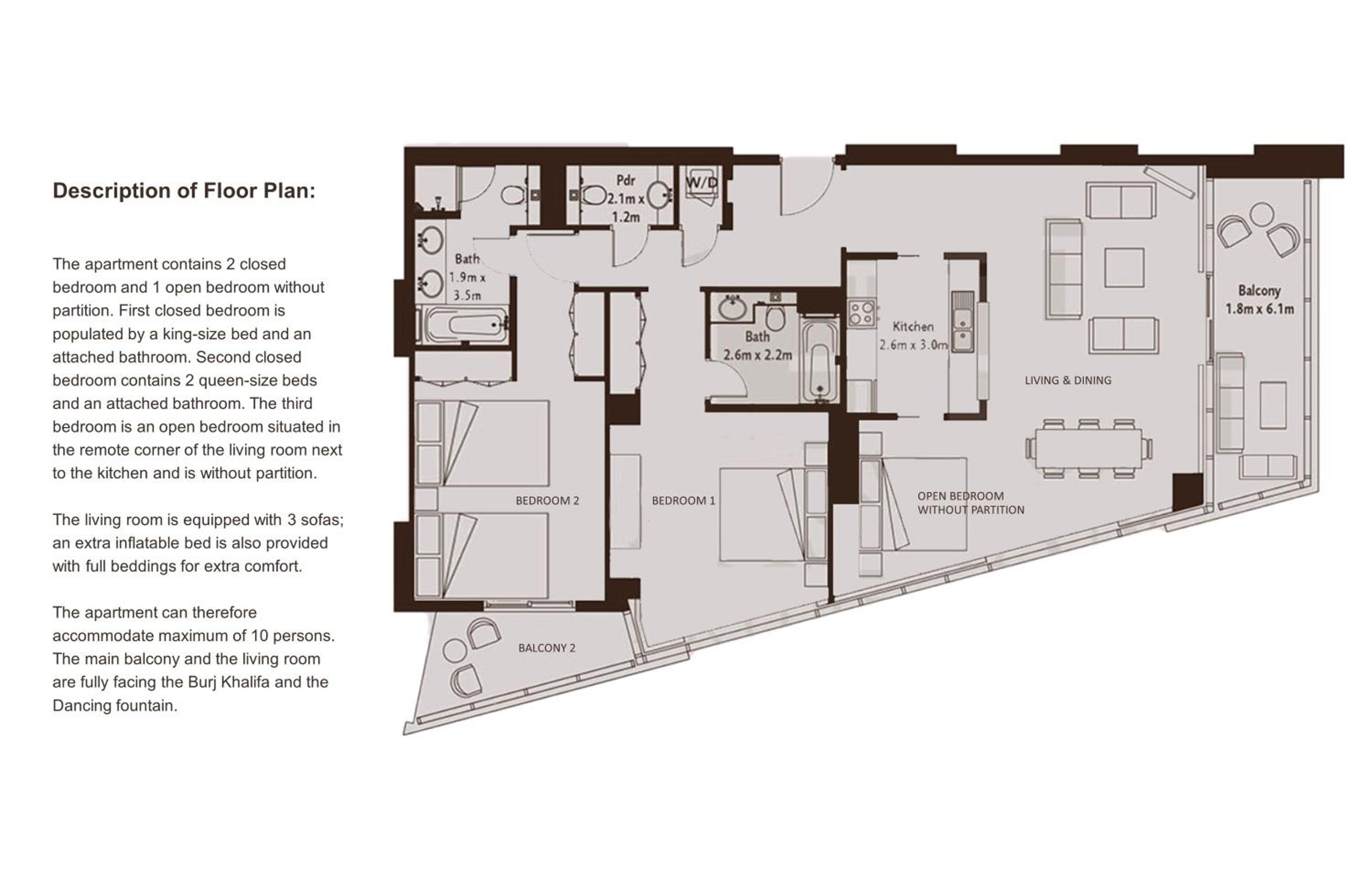 Elite Royal Apartment - Panoramic Full Burj Khalifa, Fountain & Skyline view - Imperial - 2 bedrooms & 1 open bedroom without partition