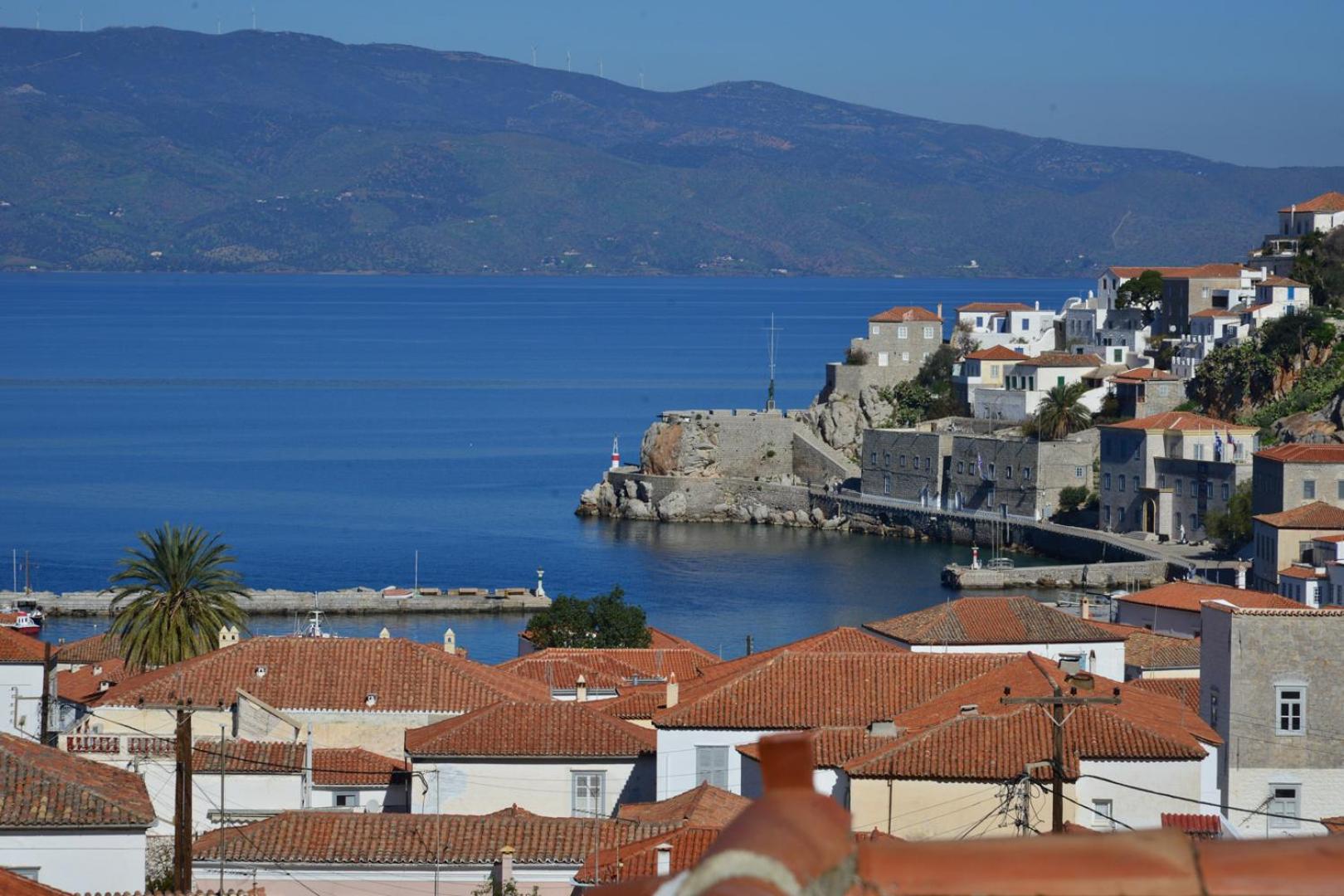 Hydra town, Relaxing patio Panoramic sea view