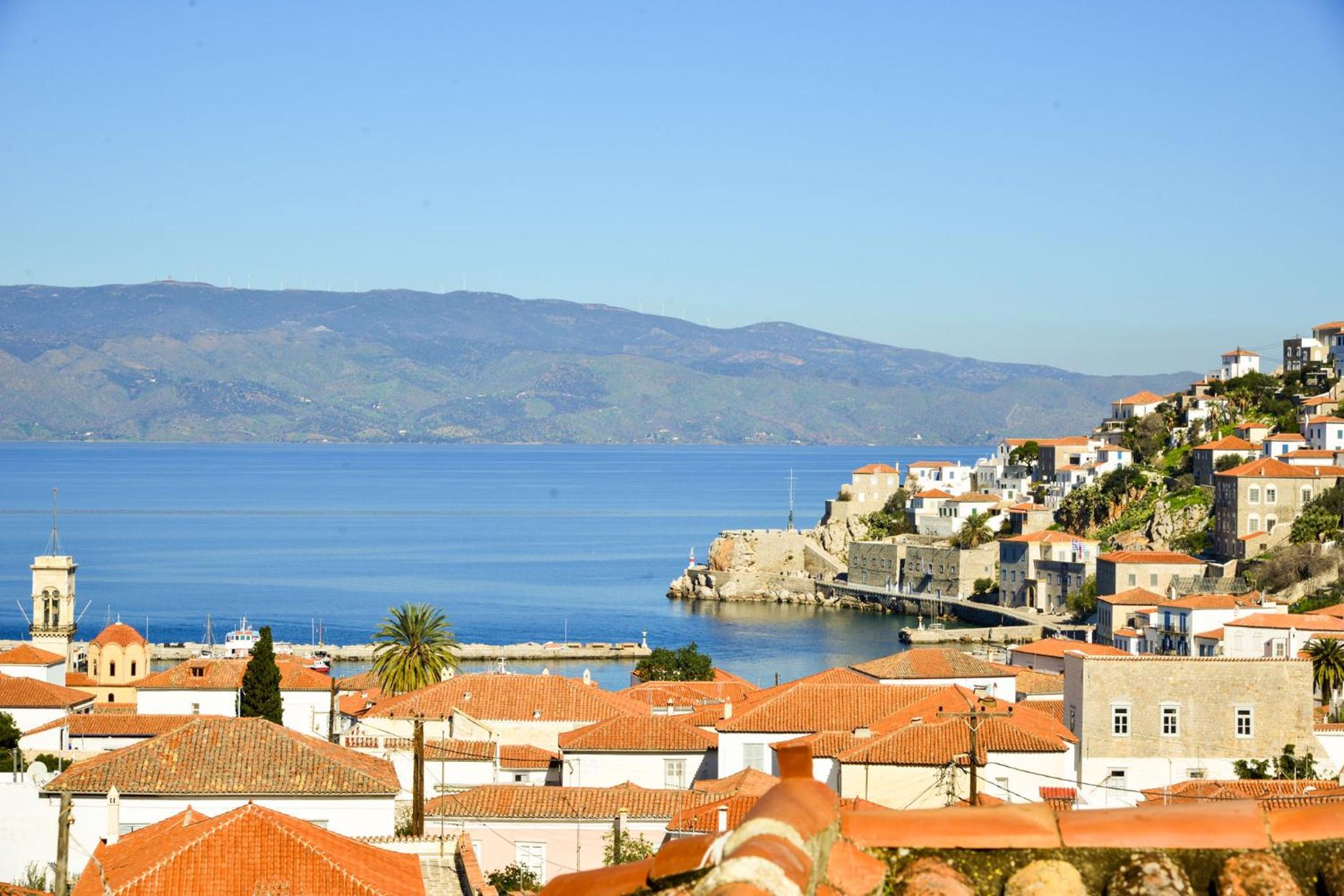 Hydra town, Relaxing patio Panoramic sea view