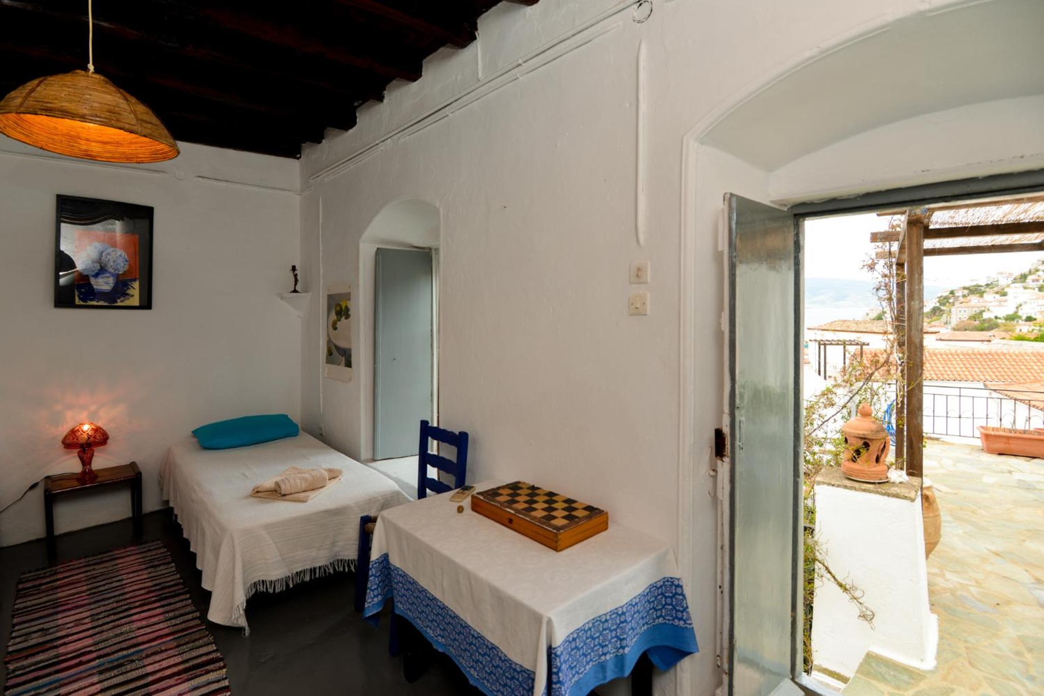 Hydra town, Relaxing patio Panoramic sea view