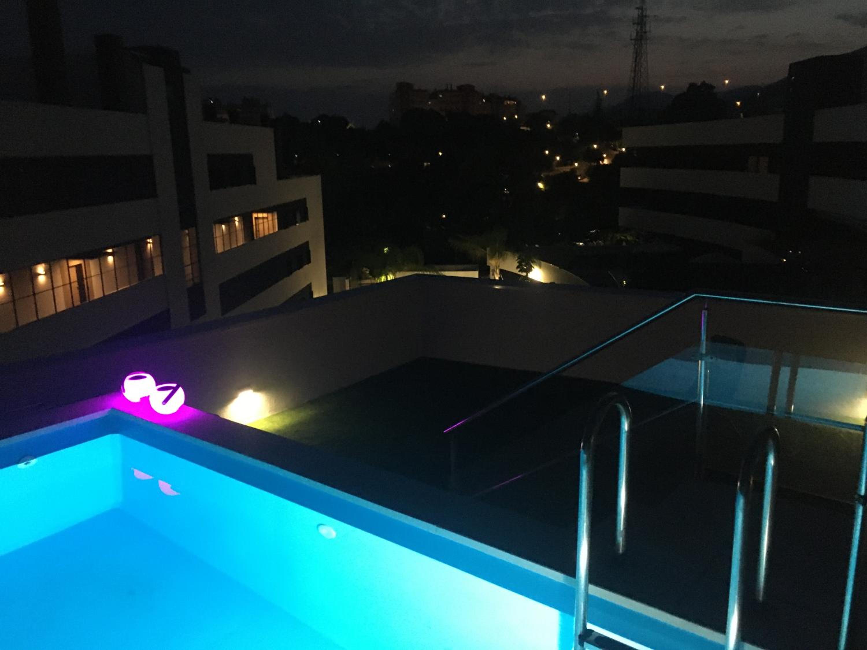 central bright apartment, community pool and own private pool on splendid terrace, garage, beach 900m, mountains 200m view 4