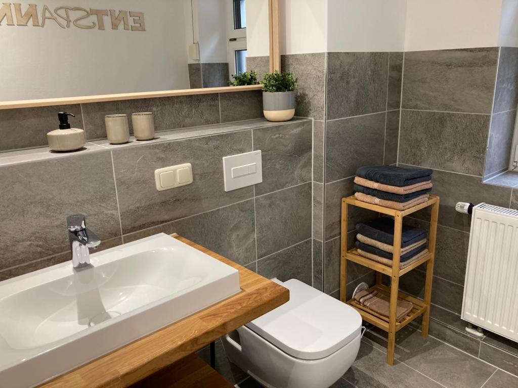 FeWo Ostrau, neues Bad, neue Küche, zentral, Sandstein-Ferien, Terrasse