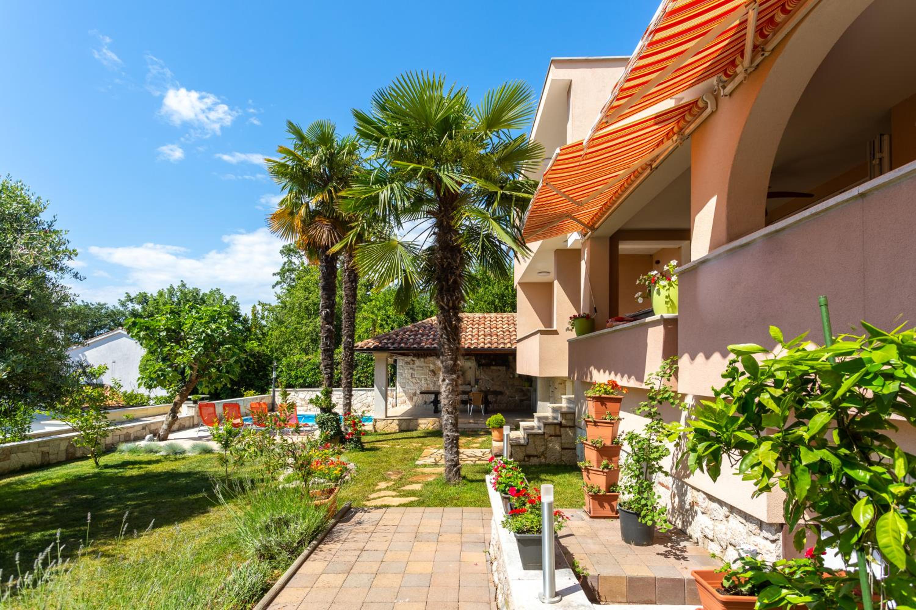 Mediterranean terrace with bbq, swimming pool and sea view