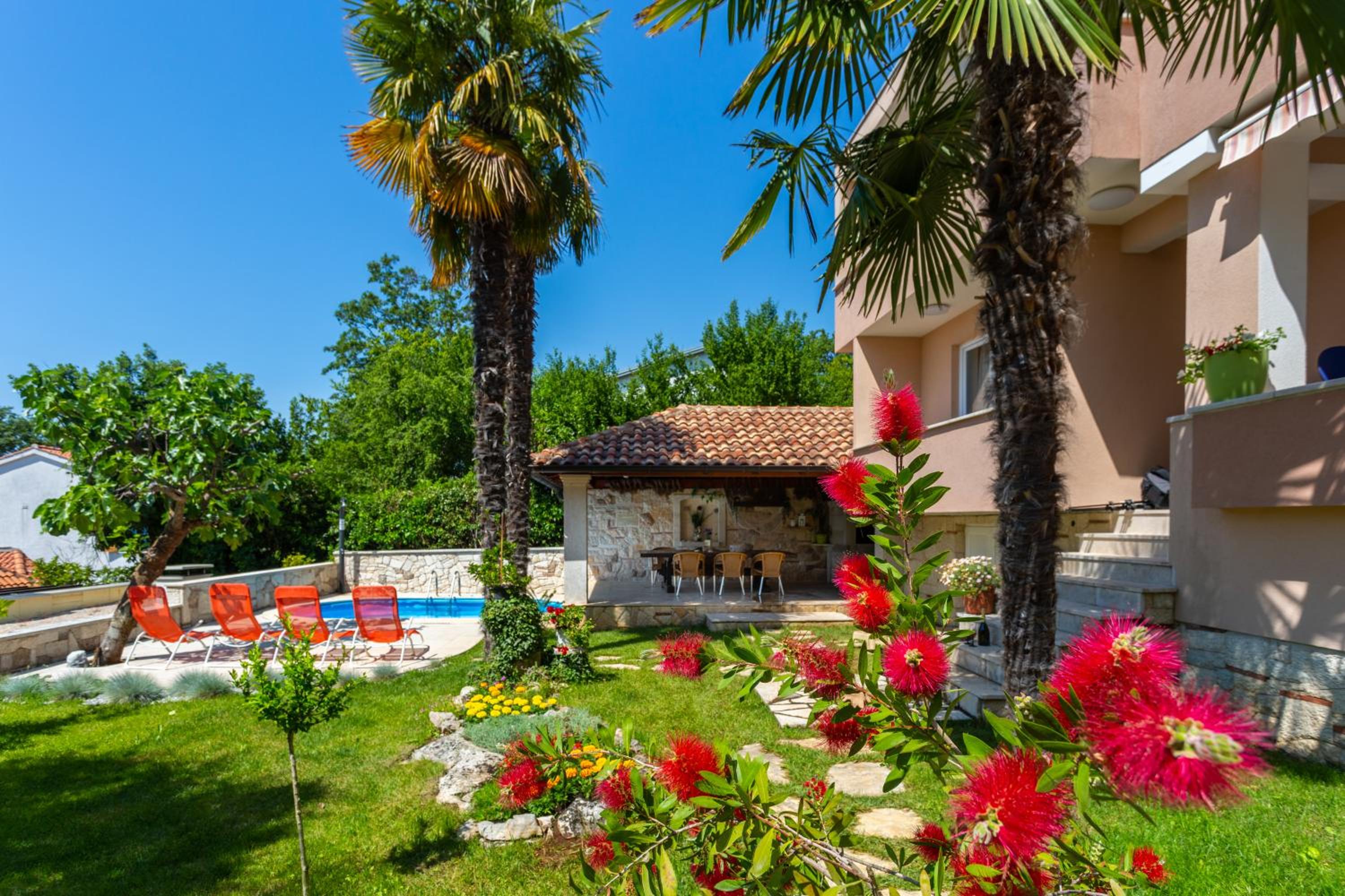 Mediterranean terrace with bbq, swimming pool and sea view