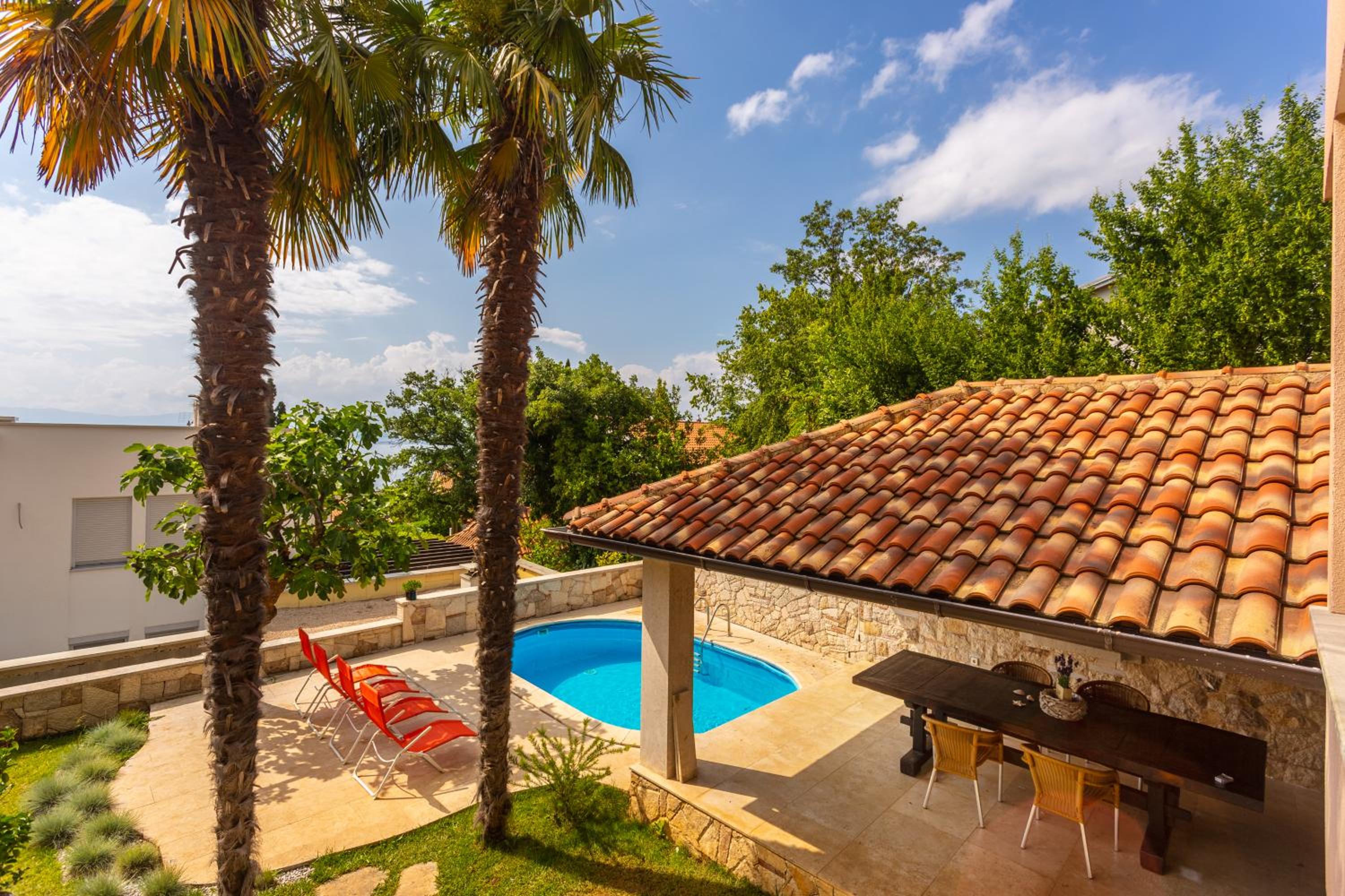 Mediterranean terrace with bbq, swimming pool and sea view