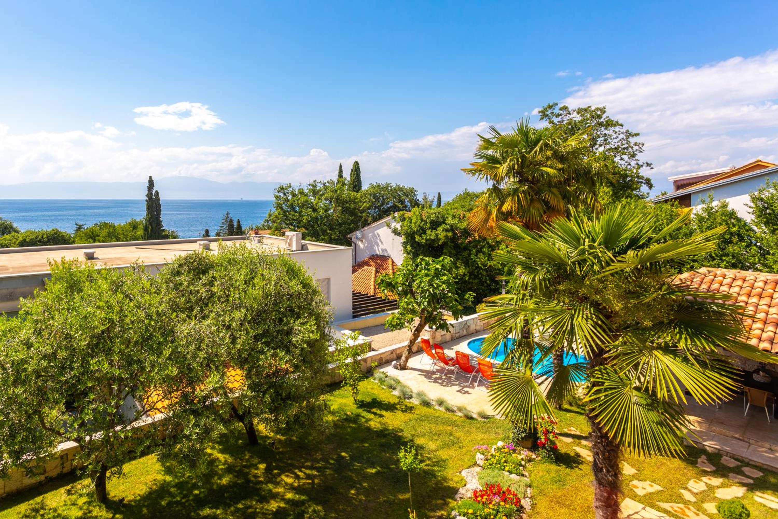 Mediterranean terrace with bbq, swimming pool and sea view