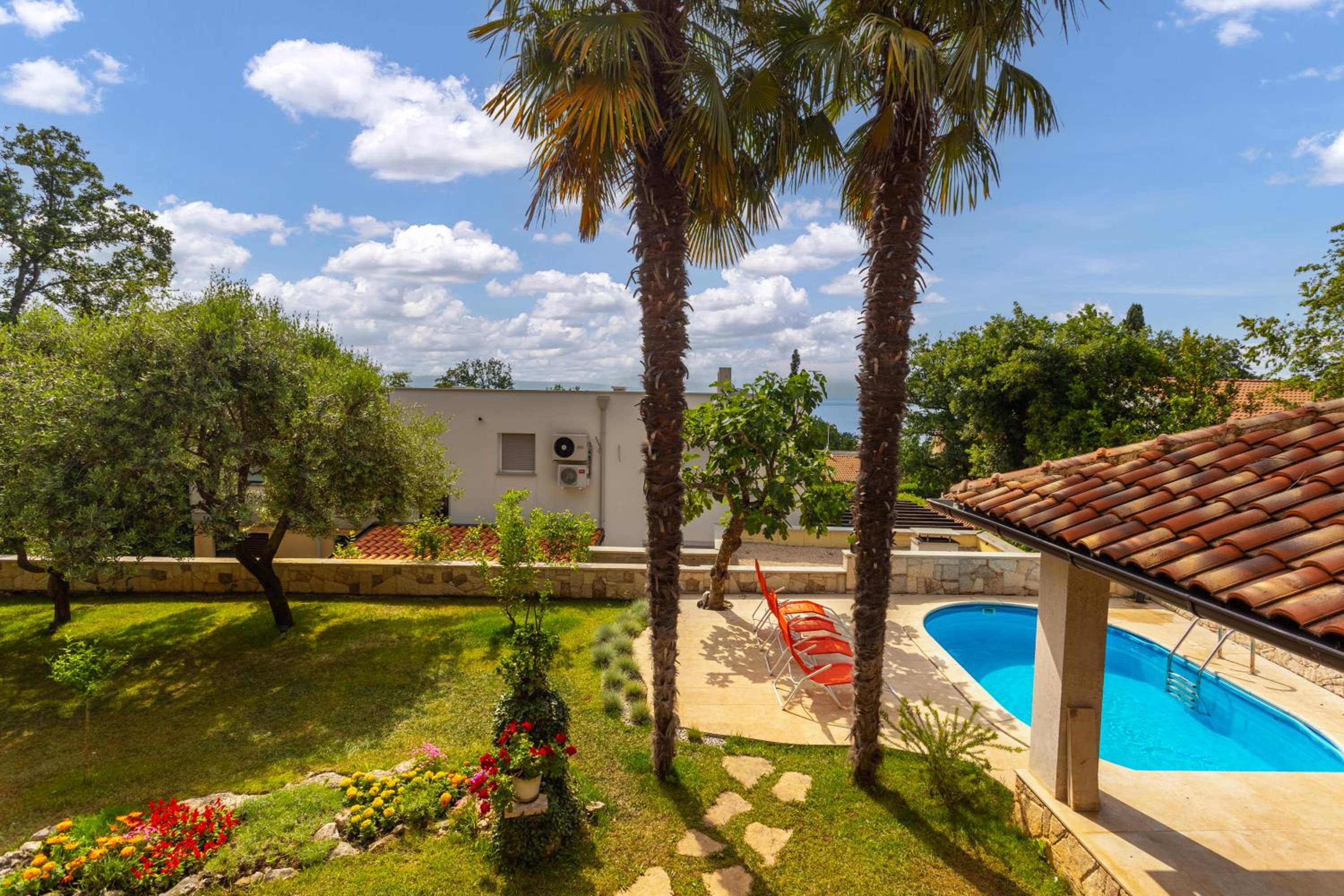 Mediterranean terrace with bbq, swimming pool and sea view