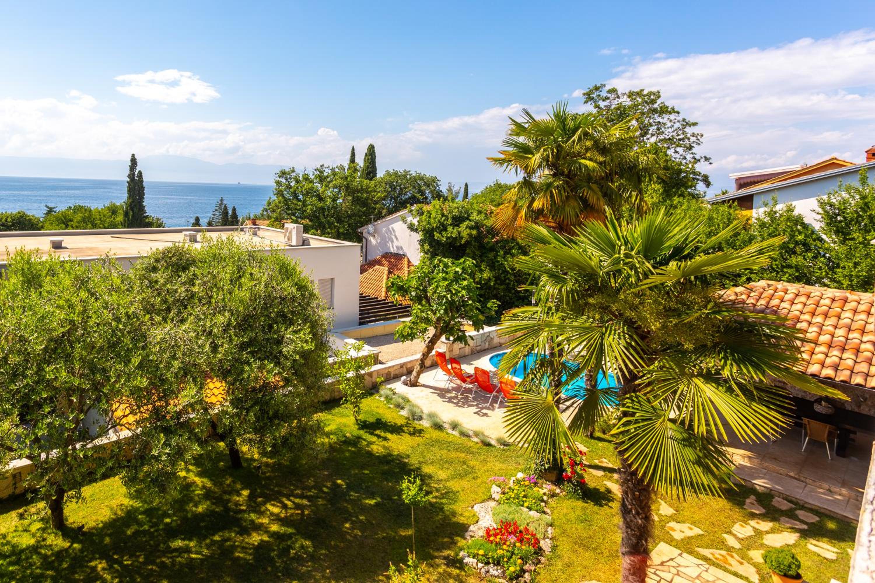 Mediterranean terrace with bbq, swimming pool and sea view