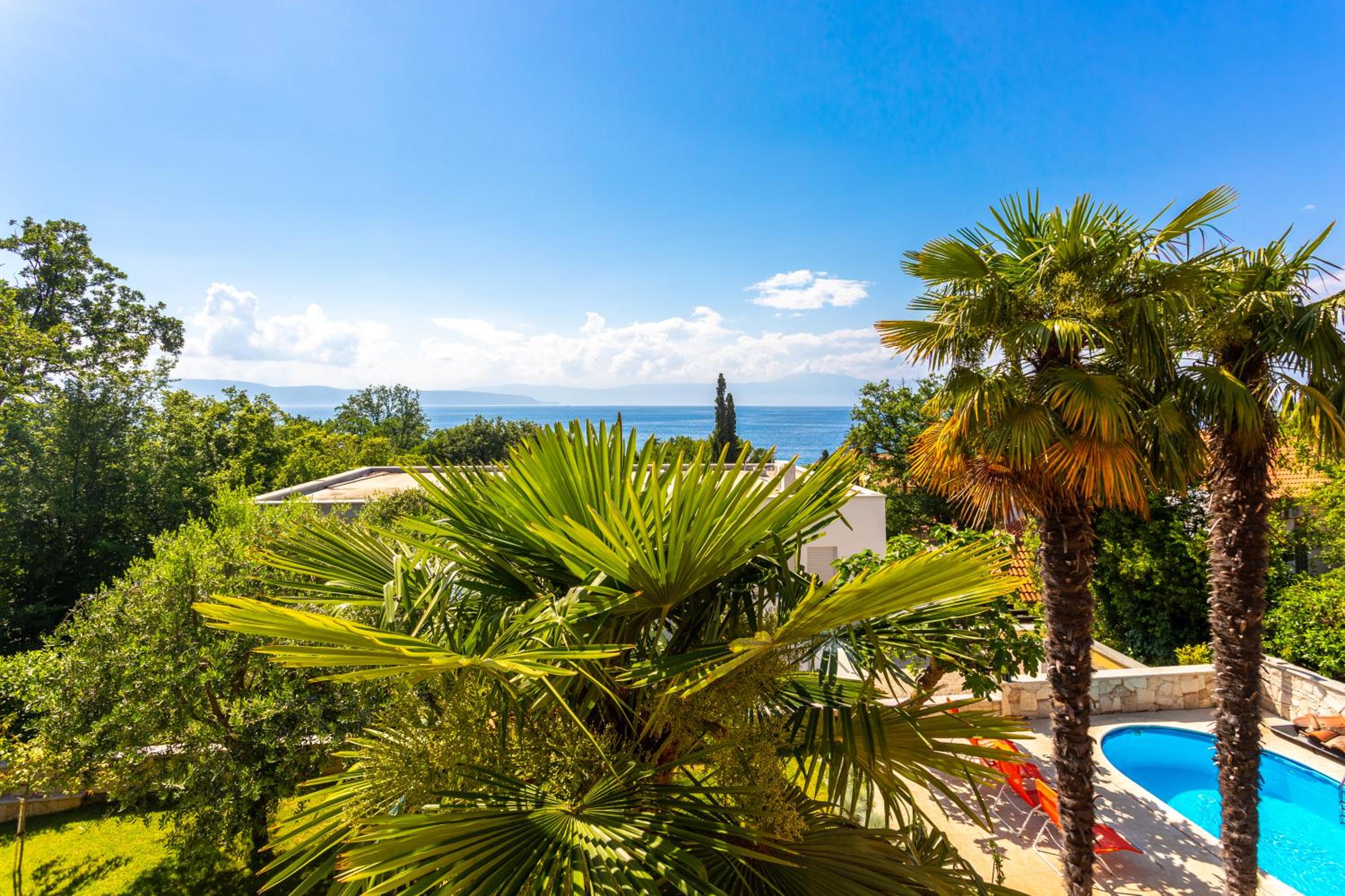 Mediterranean terrace with bbq, swimming pool and sea view