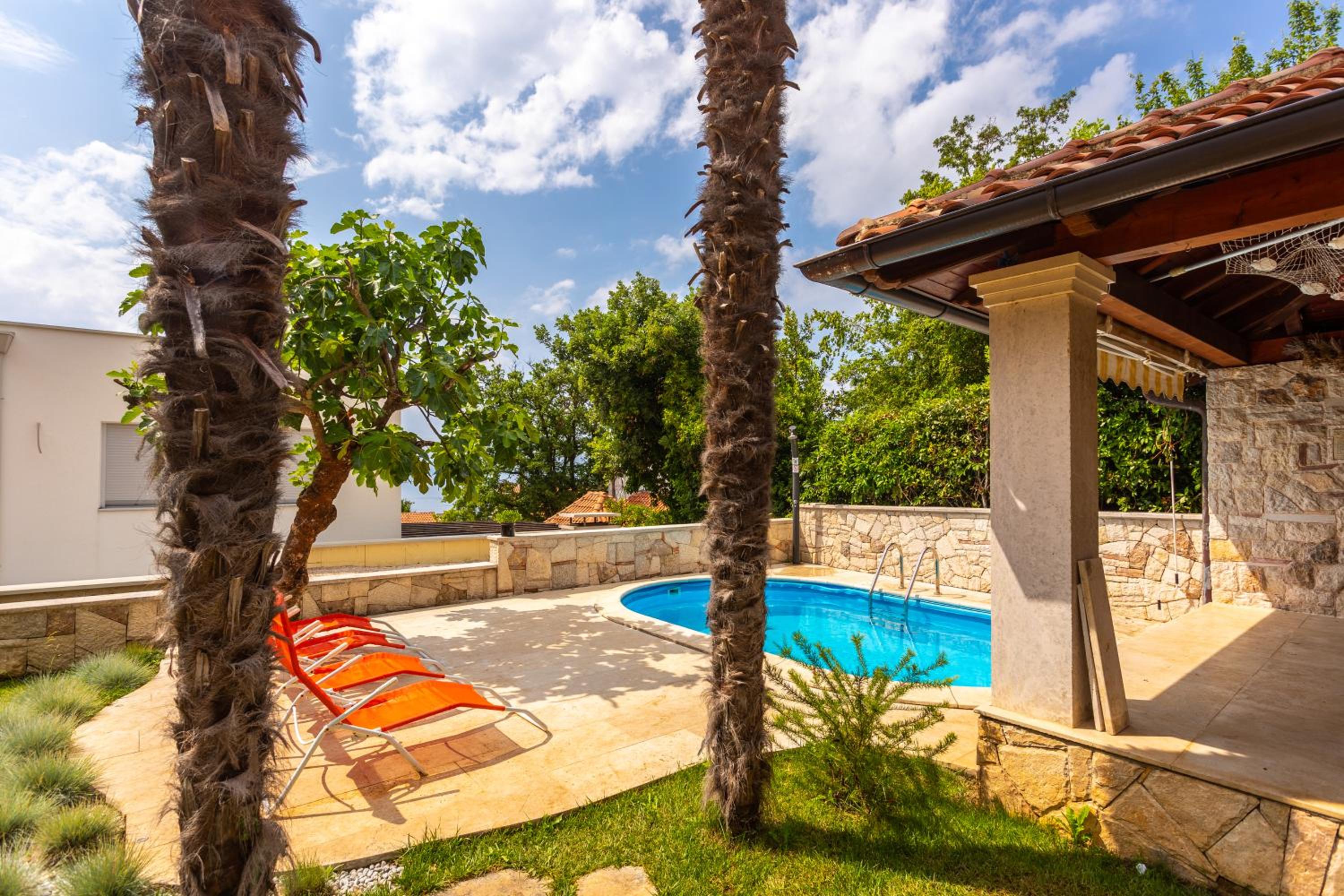 Mediterranean terrace with bbq, swimming pool and sea view