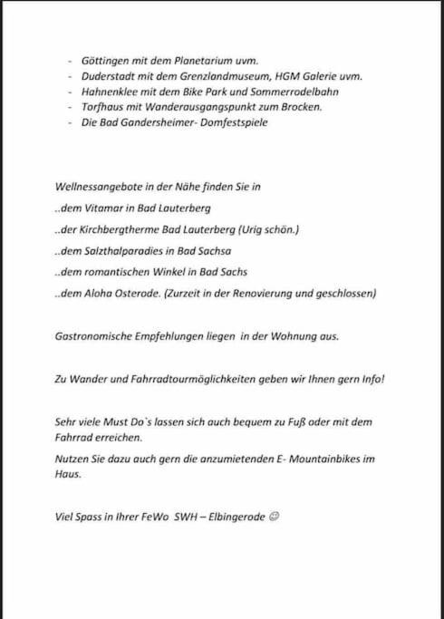 Ferienwohnung Süd - West Harz mit Sauna E-Bikes vorhanden!