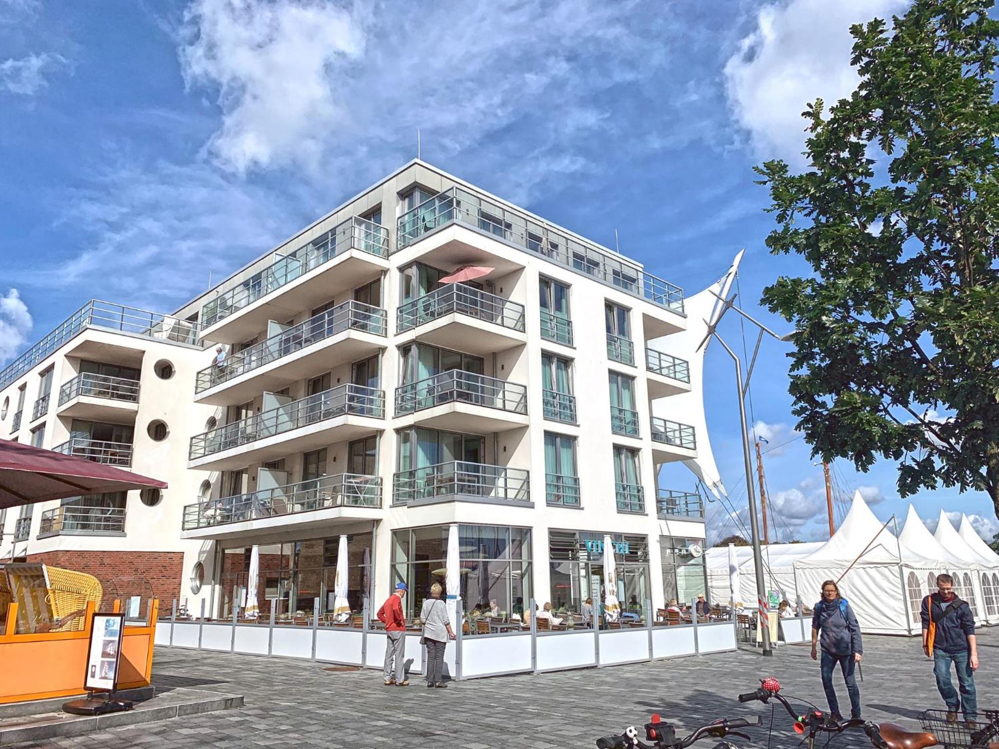 Apartment 25, Pier 25, Apartmenthaus Hafenspitze Blickrichtung offene SeeStrand
