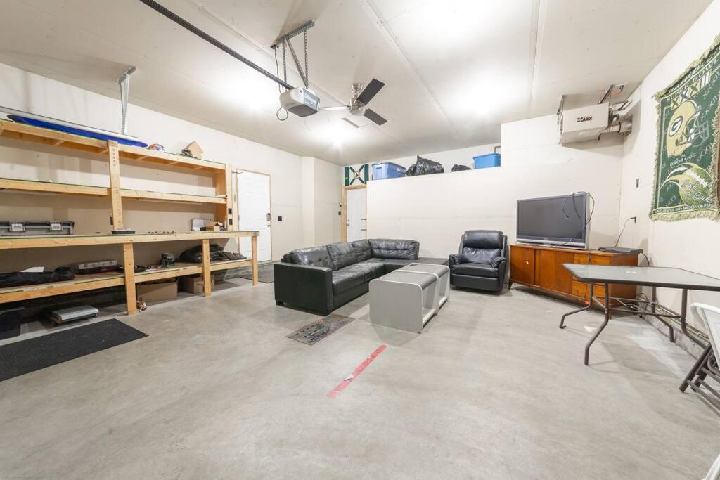 Modern House Fenced Back Yard BBQ Garage