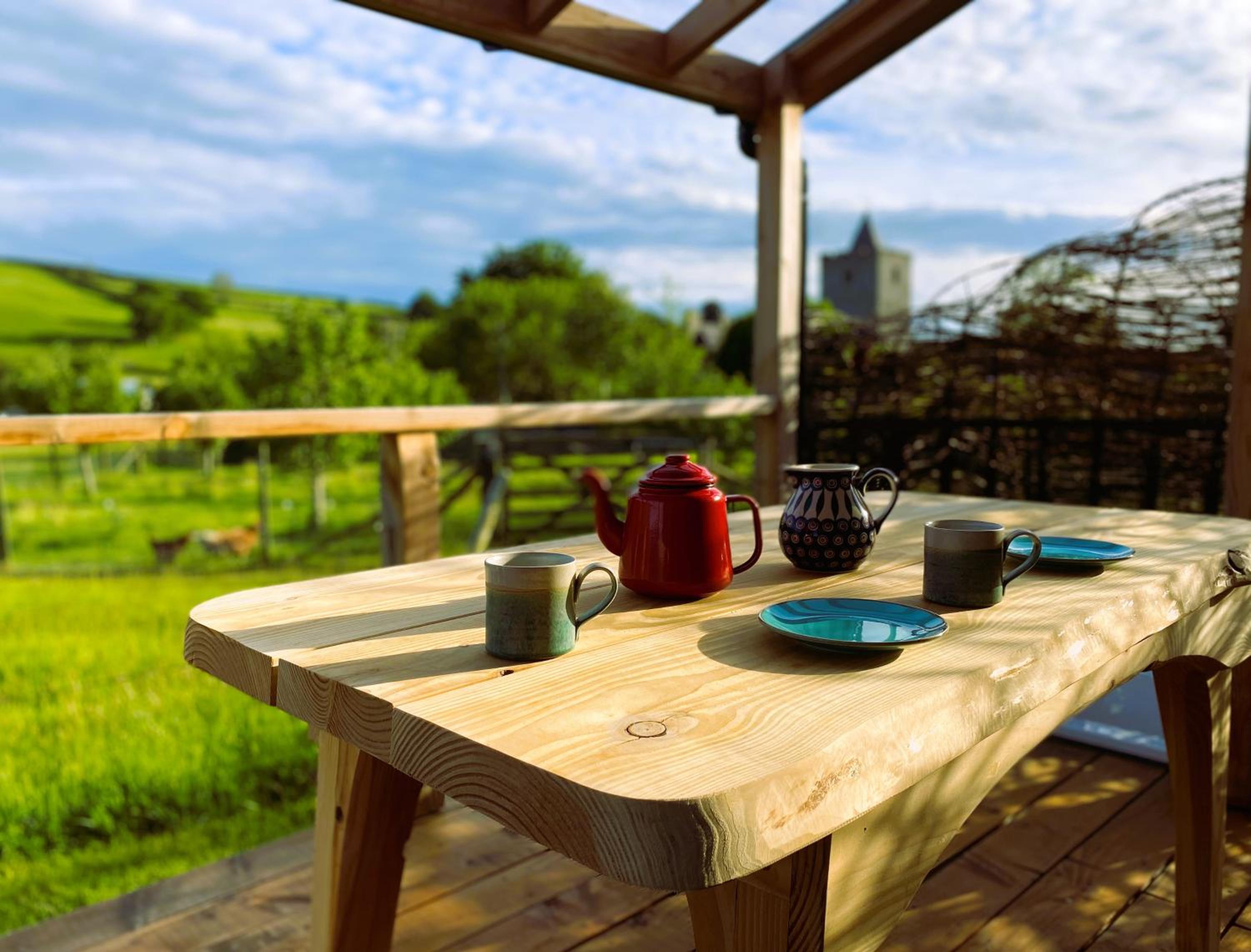 Dôl Swynol Glamping Luxury cabin with outdoor bath view 2