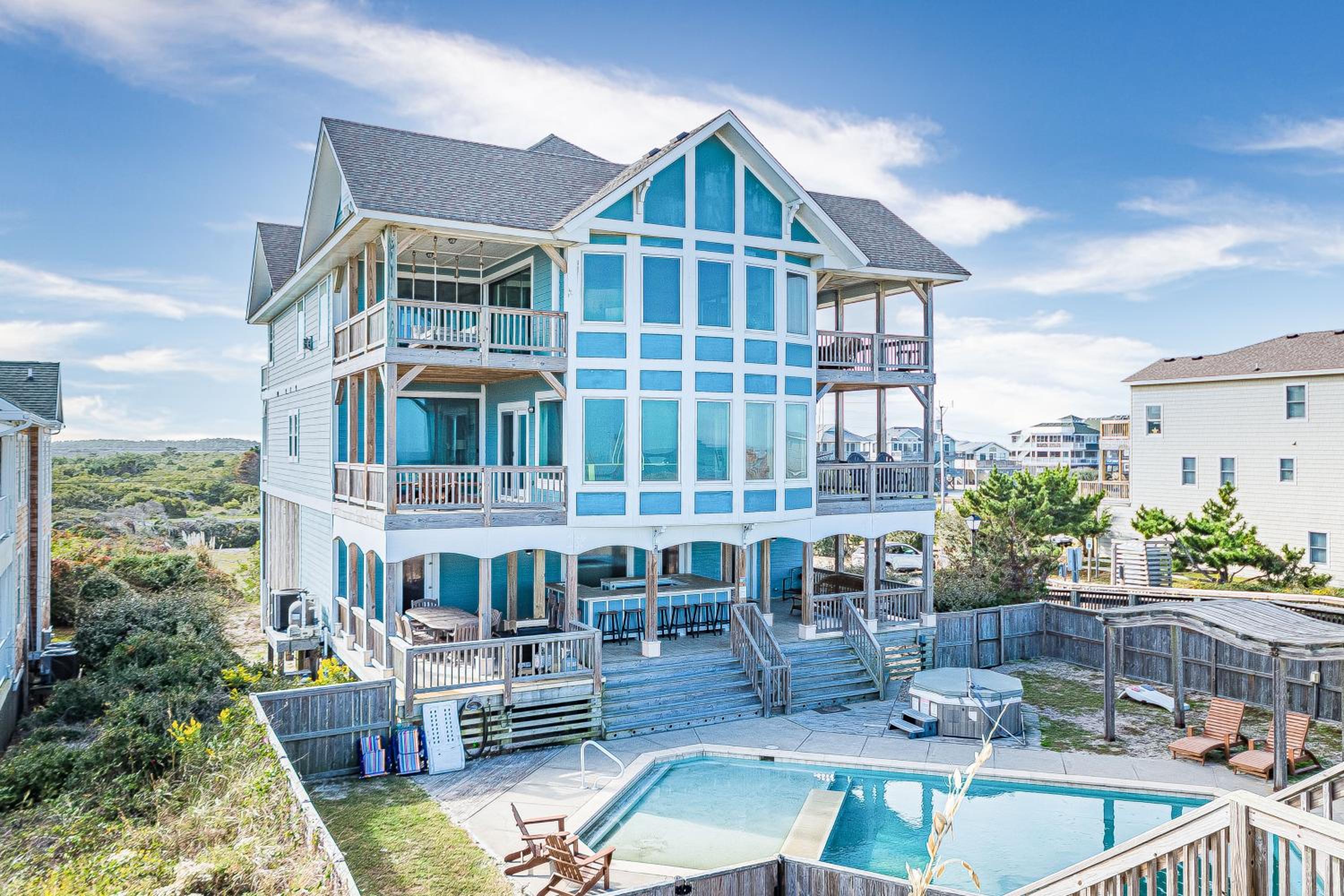 Outside-In - S Nags Head MP 18.5, Luxury Oceanfront, Elevator, Pool, Cabana, Home Theatre, Pets OK