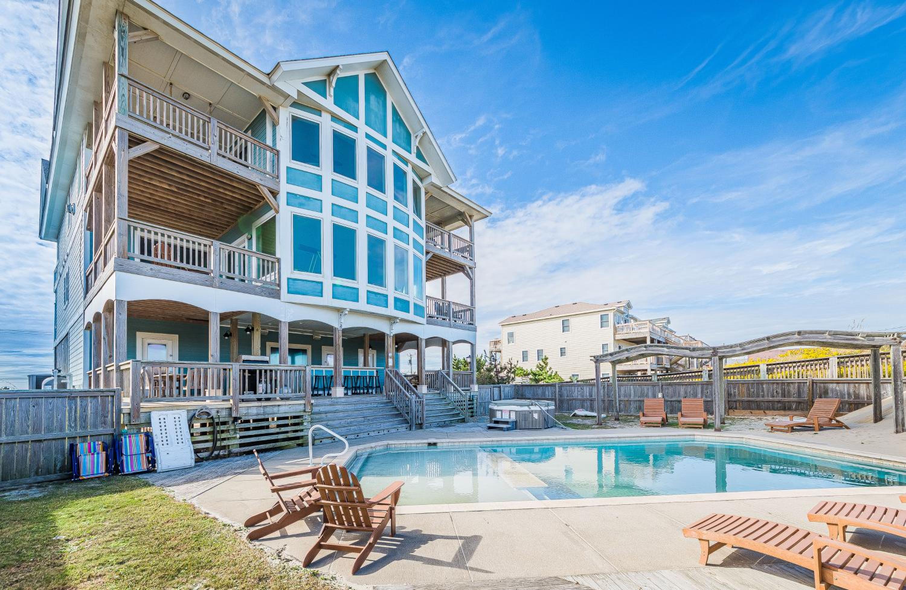 Outside-In - S Nags Head MP 18.5, Luxury Oceanfront, Elevator, Pool, Cabana, Home Theatre, Pets OK
