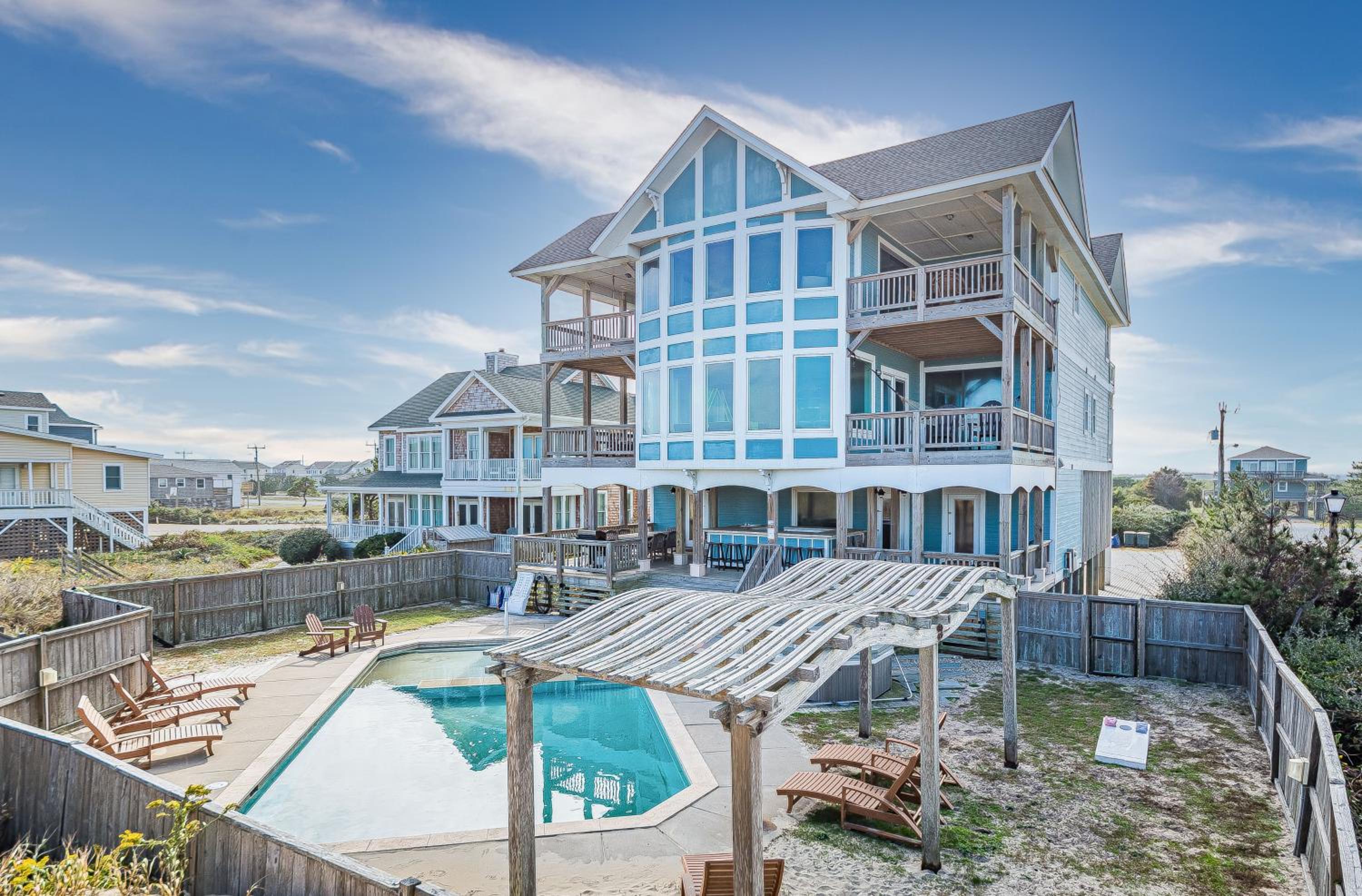 Outside-In - S Nags Head MP 18.5, Luxury Oceanfront, Elevator, Pool, Cabana, Home Theatre, Pets OK
