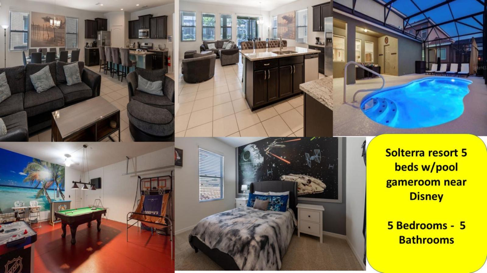 Solterra resort 5 beds pool gameroom near Disney