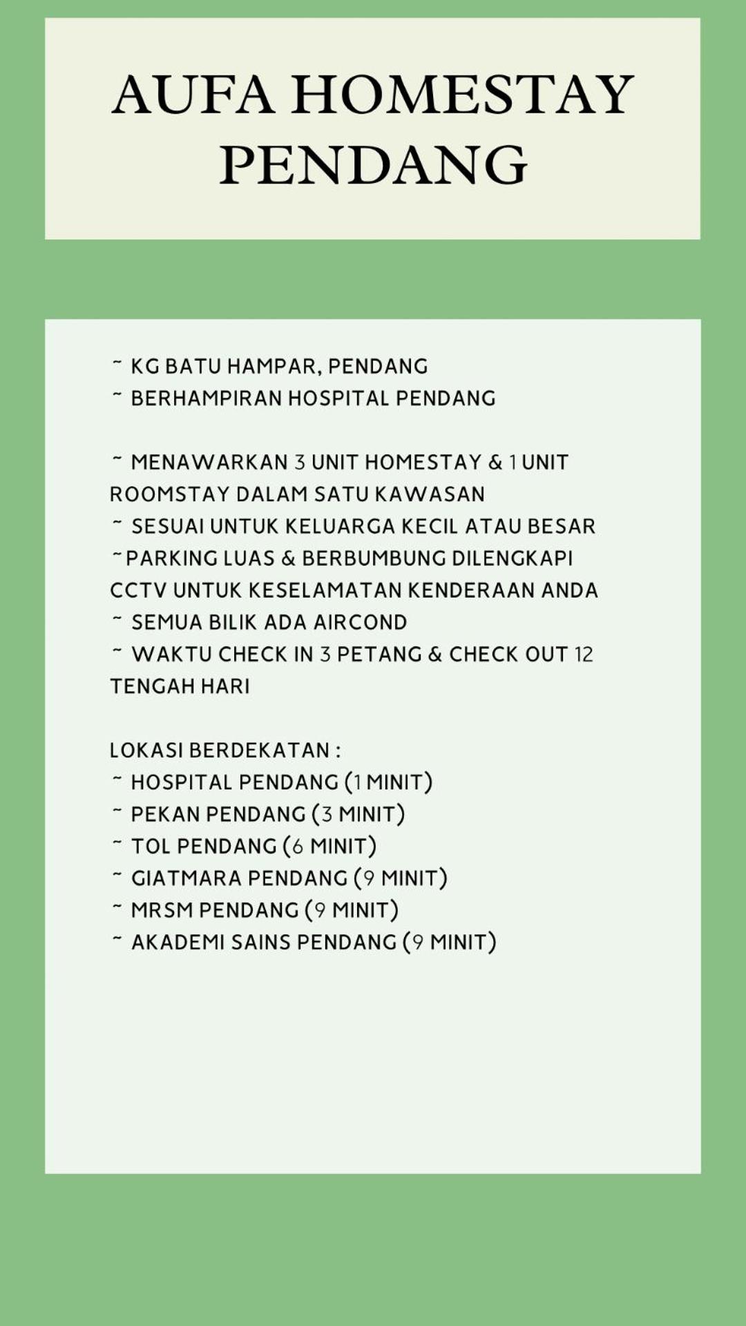 Aufa Homestay 2 Bilik Aircond