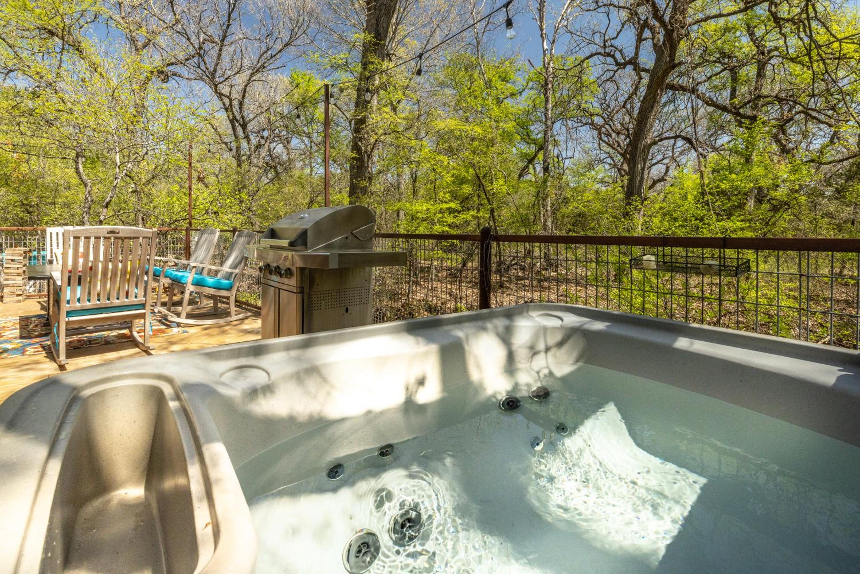 Hobbit Treehouse with waterfall on the Brazos River! 350 acres! Tubing! Petting zoo! view 3
