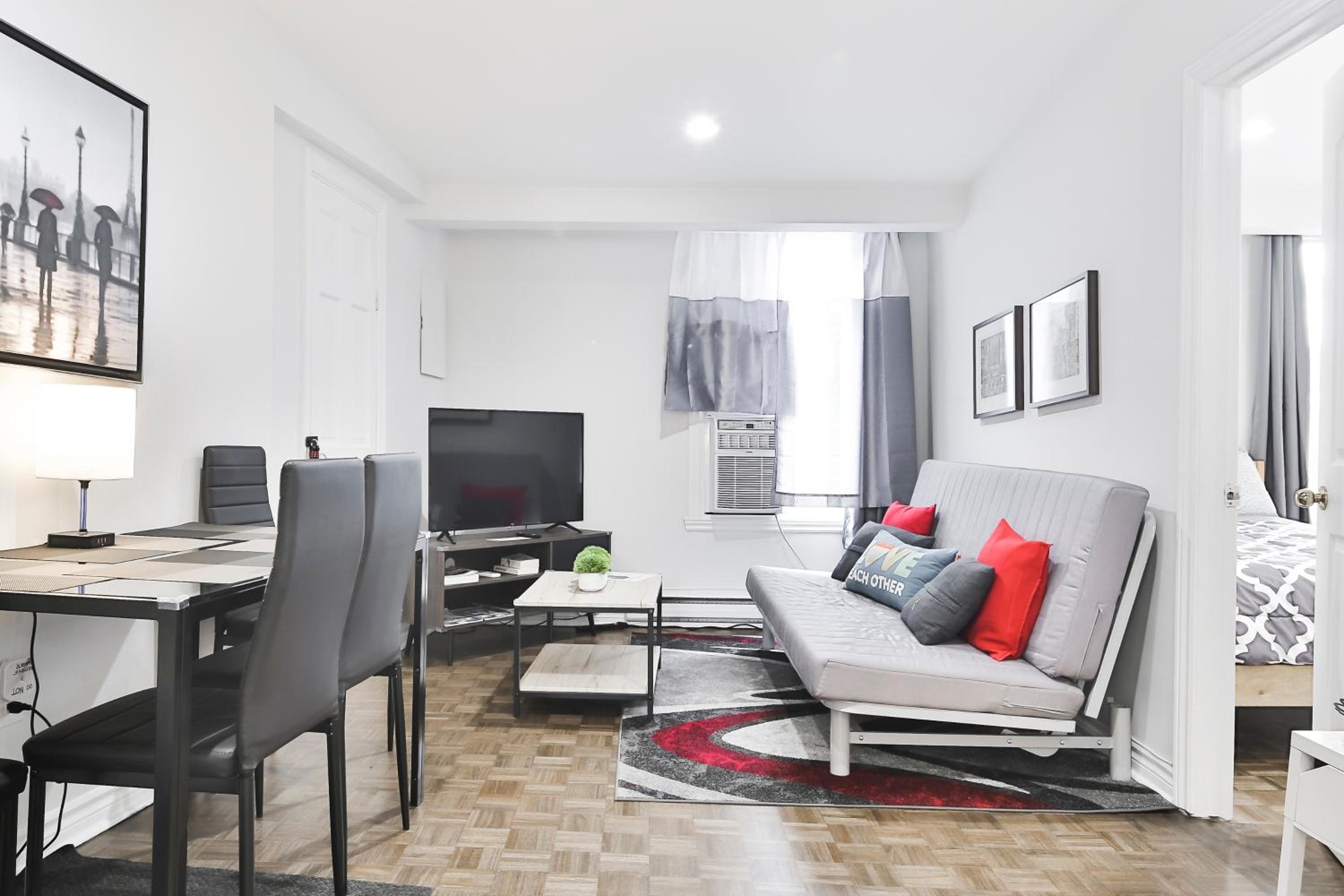 250 METERS to METRO BERRI UQAM - Spacious fully equipped APARTMENTS - 1 FREE PARKING per unit - in-unit Washer & Dryer - fully stocked KITCHEN - WORKSPACE 