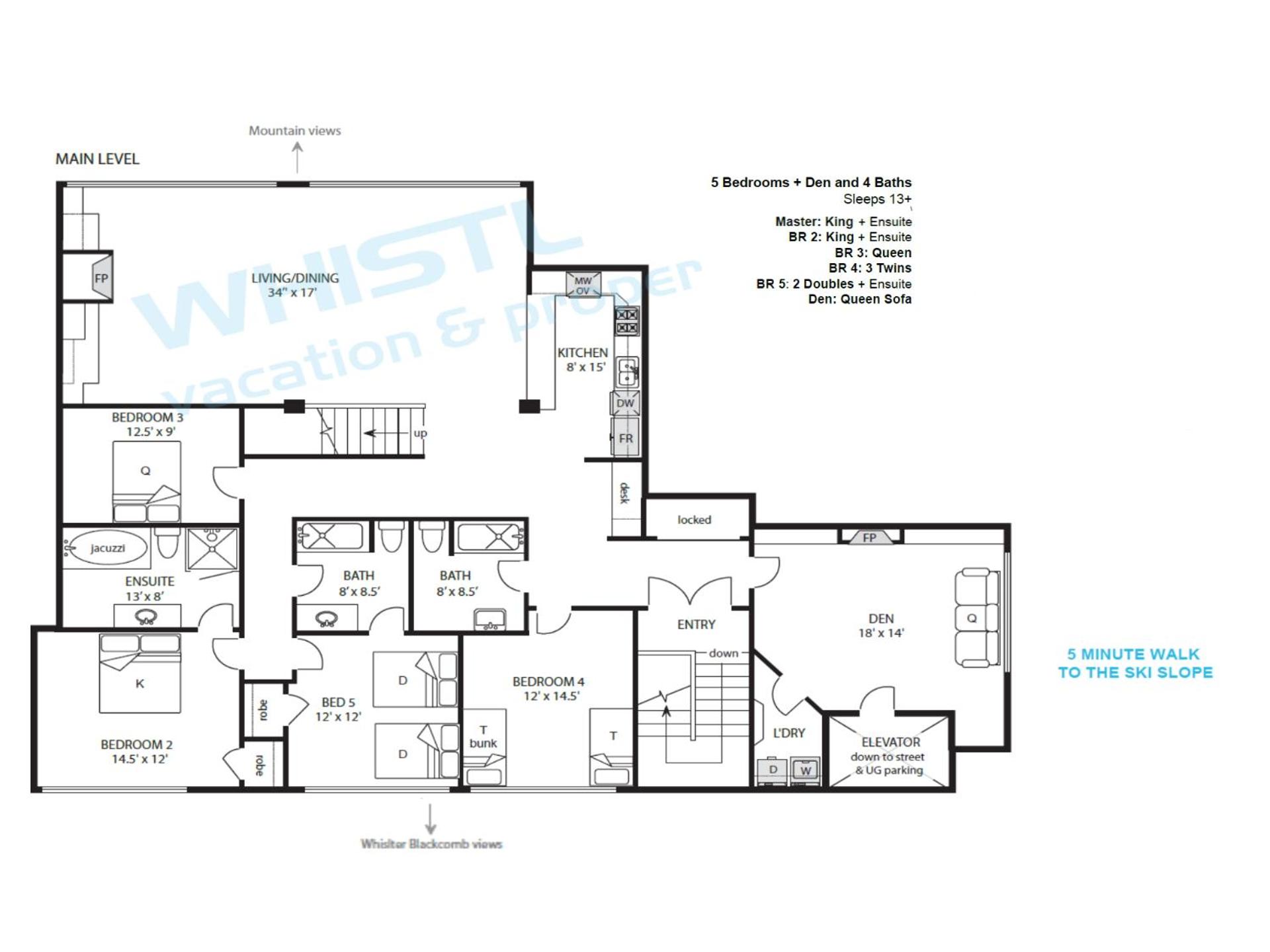 The Royal Suite - Village Penthouse, Private Hot Tub w Mountain Views, Sauna, Gas Fireplace