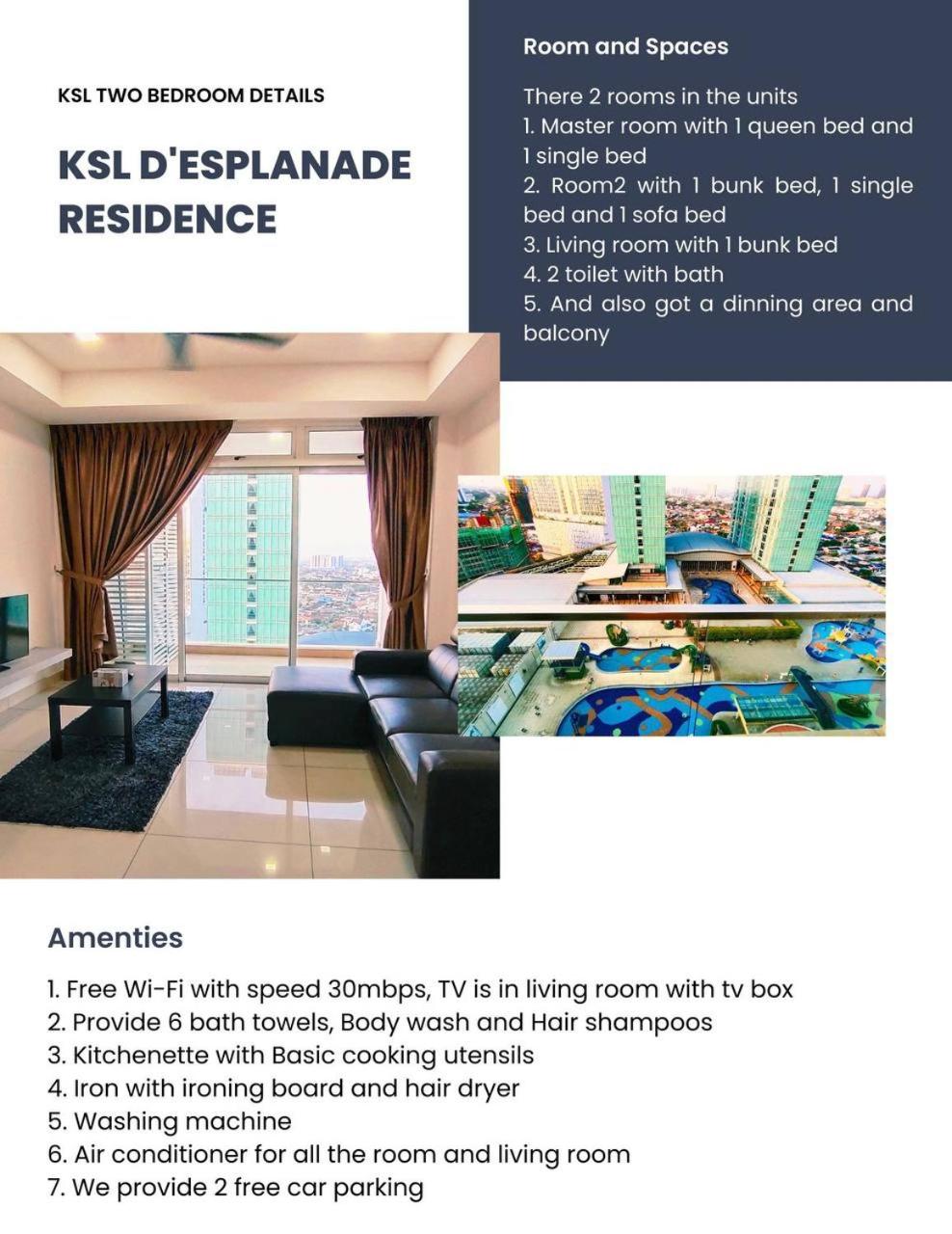 KSL City Mall D'Esplanade Apt 10min to CIQ, near to Legoland