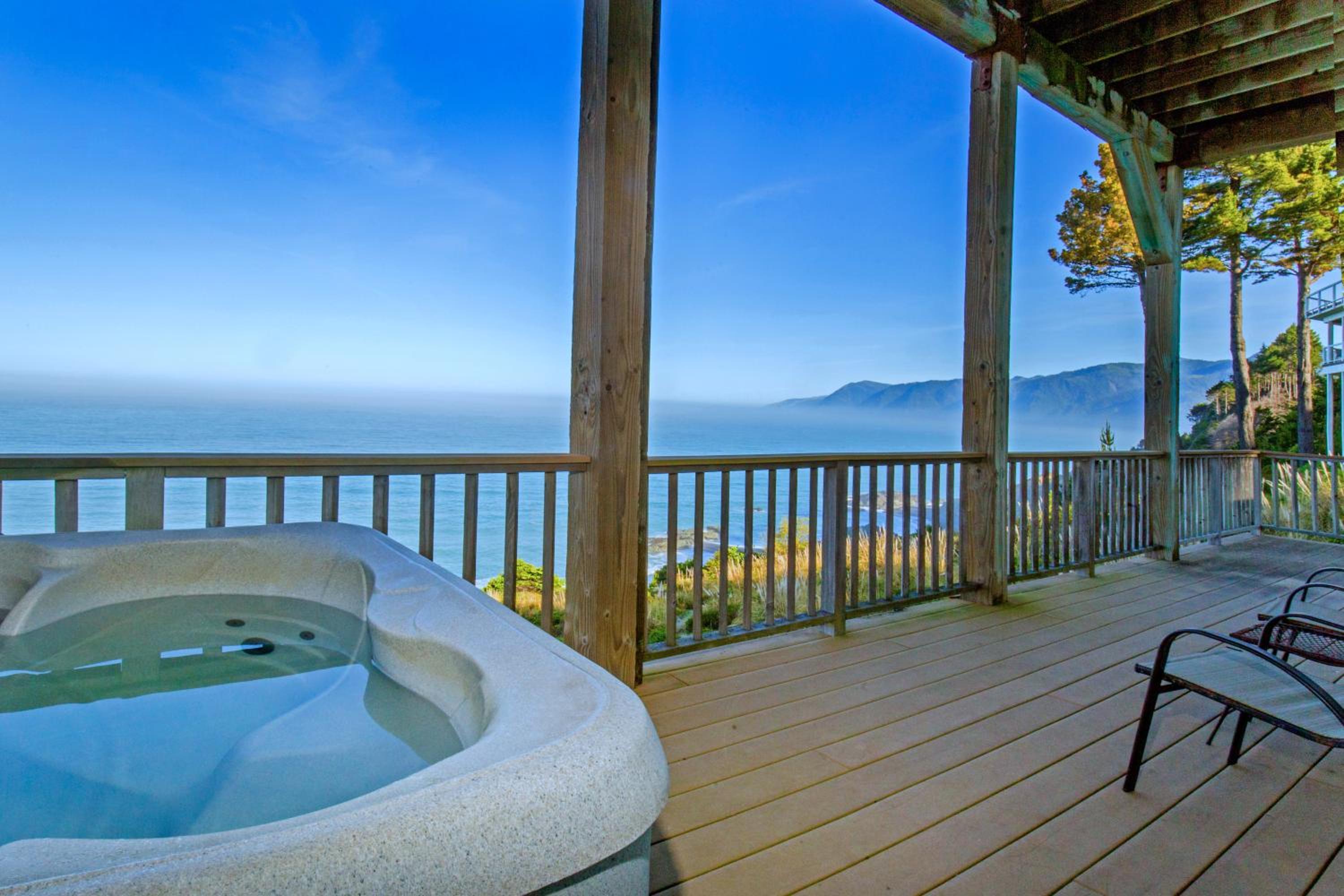 Incredible Ocean View, Oceanfront! by OceanviewHotTubs Shelter Cove, CA Tesla EV station