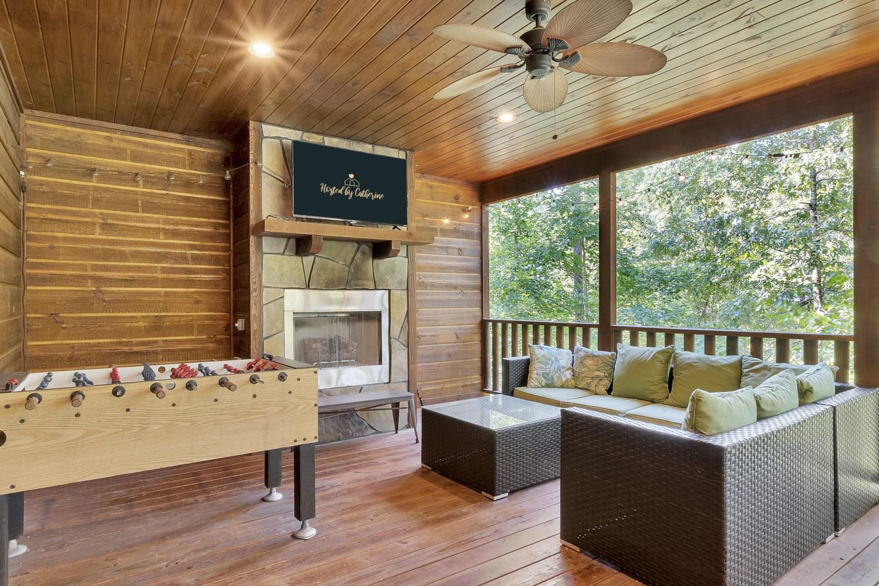 Gorgeous Idyllic Cabin w Hot Tub and Fire Pit Quittin Time is Secluded Romantic Oasis w Luxury Bathroom Double Shower and Bathtub Foosball Table view 2