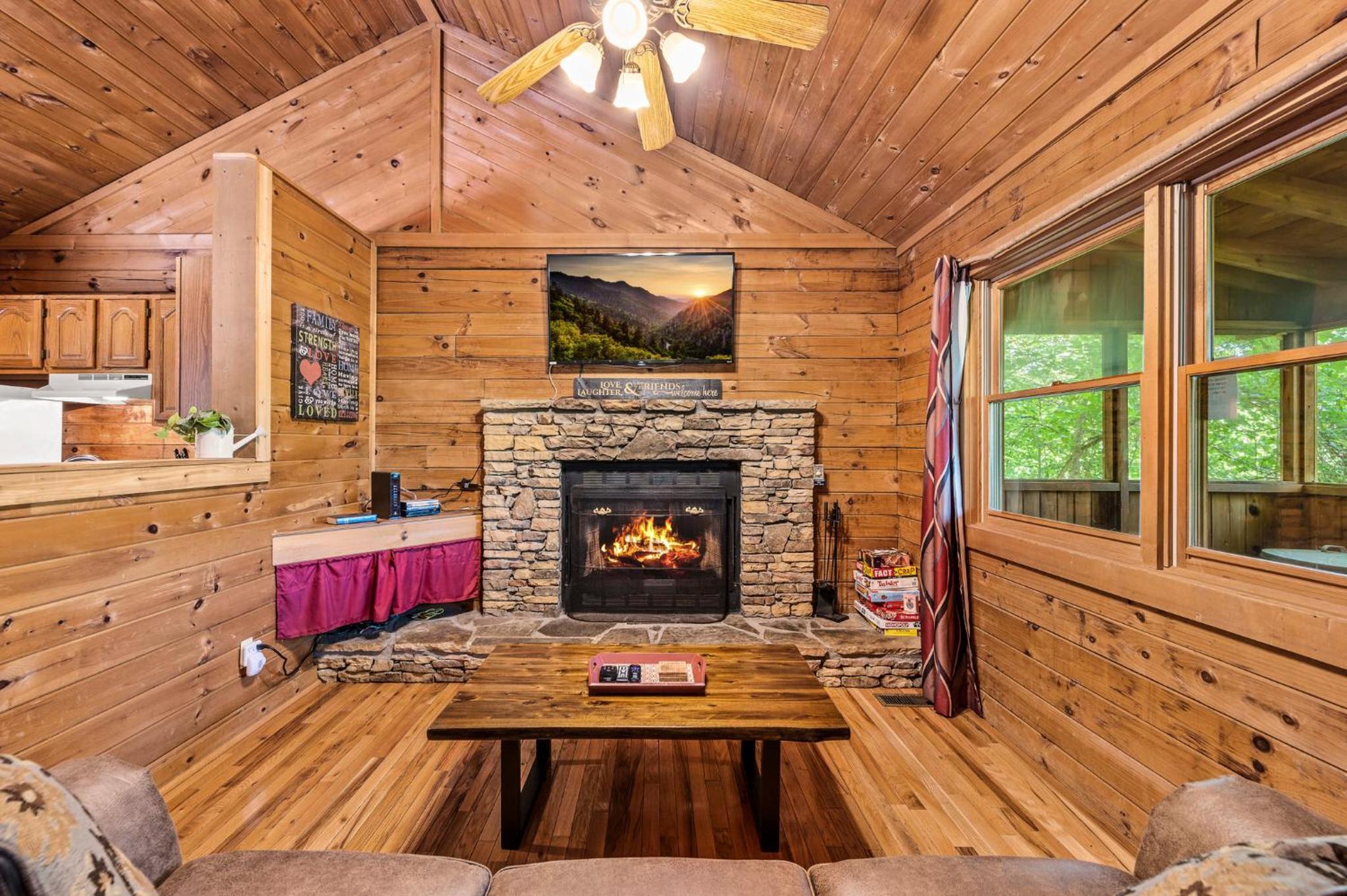 Romantic log cabin with hot tub view 2
