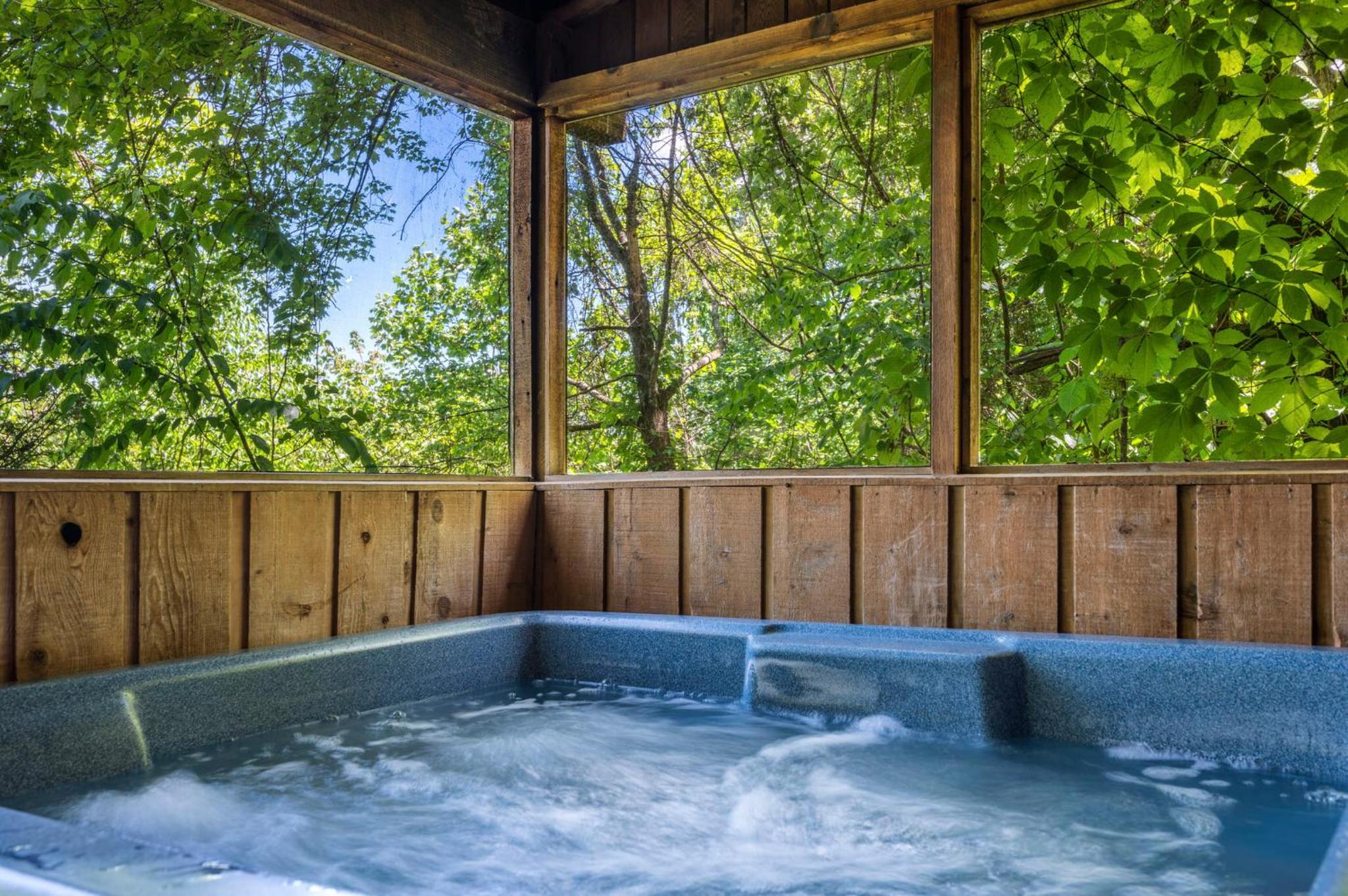 Romantic log cabin with hot tub view 3