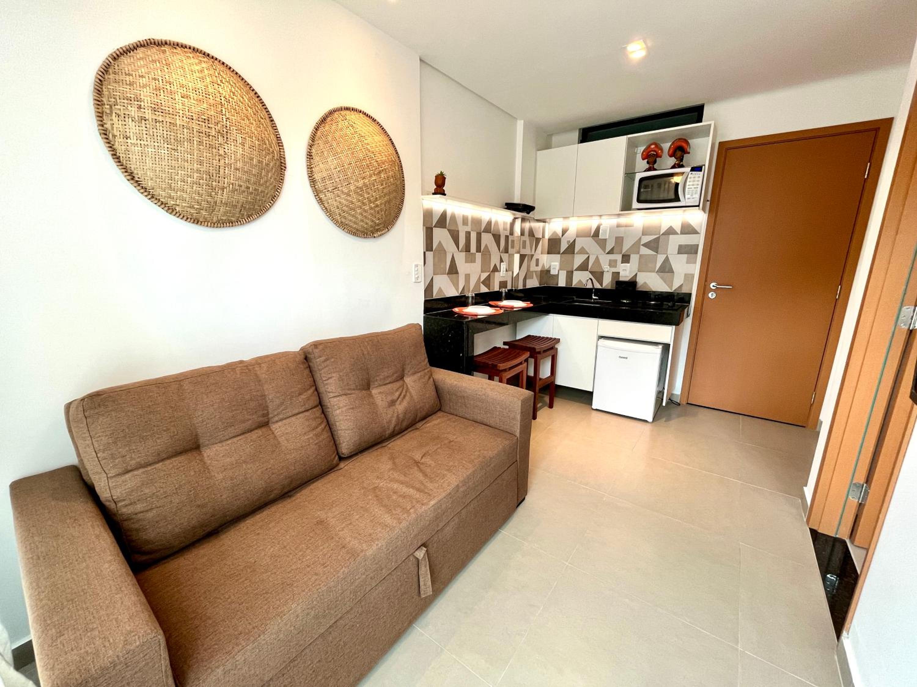 Flat mobiliado à 15 m da praia