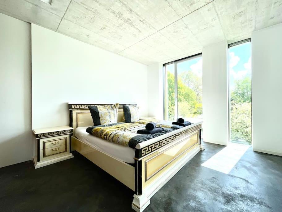 Luxus Design Ferienhaus Villa EMG Bensheim nah Frankfurt, Heidelberg mit Sauna, Schwimmteich, Garten für Familien und Gruppen bis 17 Personen