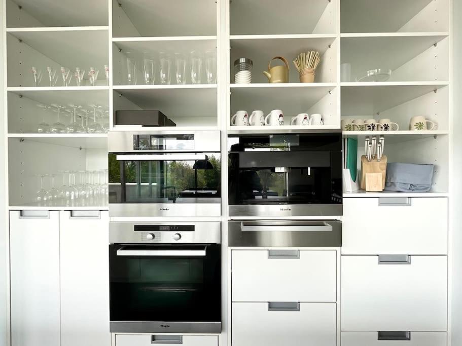 Luxus Design Ferienhaus Villa EMG Bensheim nah Frankfurt, Heidelberg mit Sauna, Schwimmteich, Garten für Familien und Gruppen bis 17 Personen