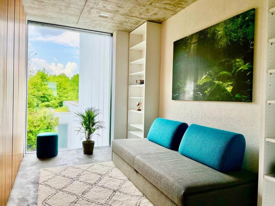 Luxus Design Ferienhaus Villa EMG Bensheim nah Frankfurt, Heidelberg mit Sauna, Schwimmteich, Garten für Familien und Gruppen bis 17 Personen