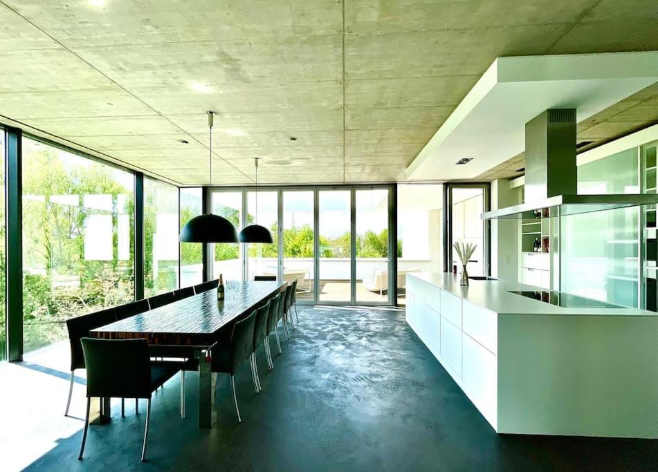 Luxus Design Ferienhaus Villa EMG Bensheim nah Frankfurt, Heidelberg mit Sauna, Schwimmteich, Garten für Familien und Gruppen bis 17 Personen