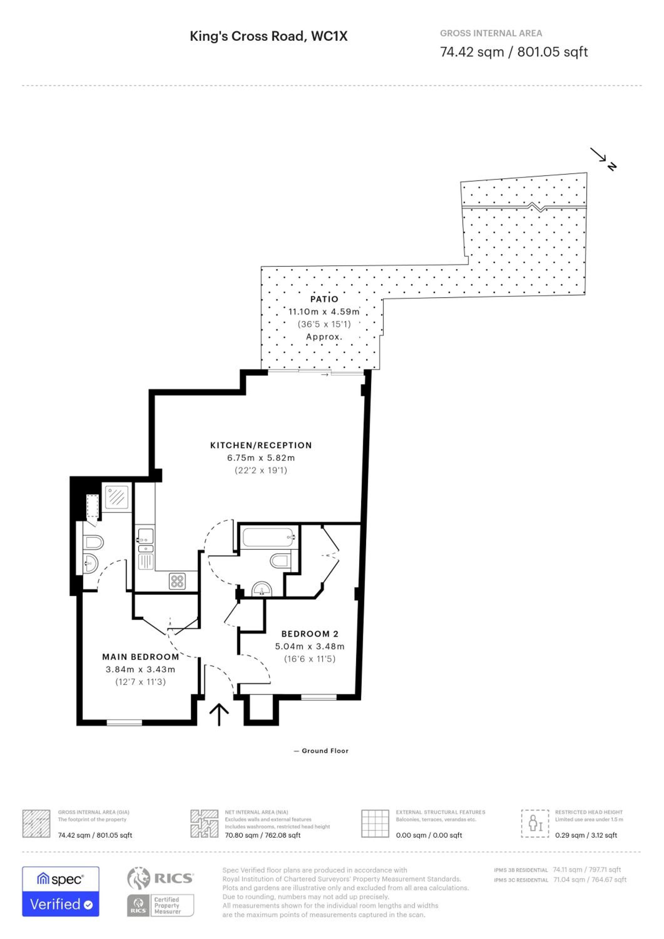 Spacious 2 bed 2 bath Kings Cross Apartment