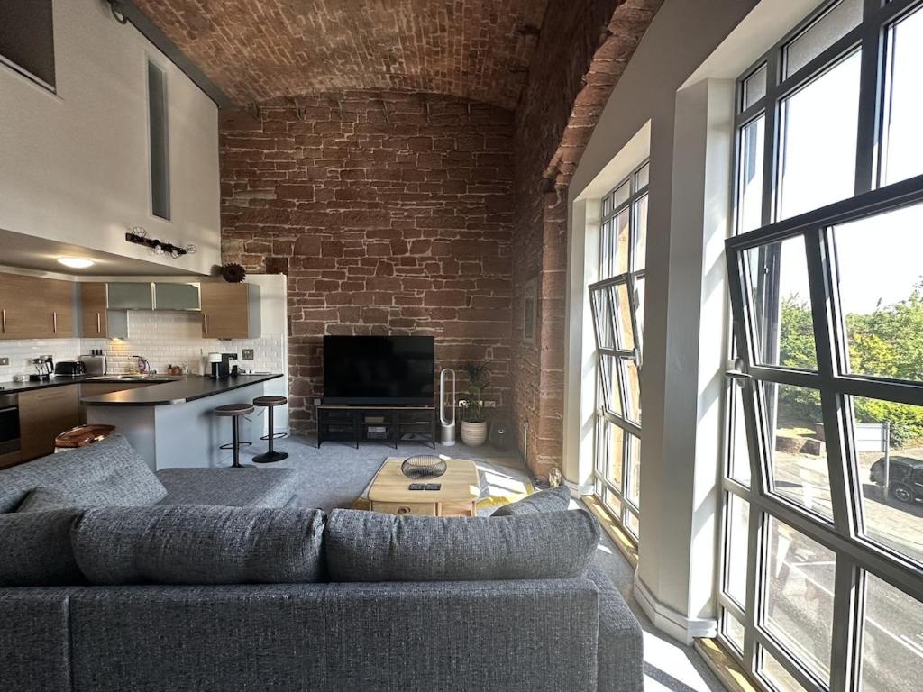 The Engine House at Dixons Chimney near Carlisle Castle unique historic apartment with 65 inch Sky Glass and private parking view 4